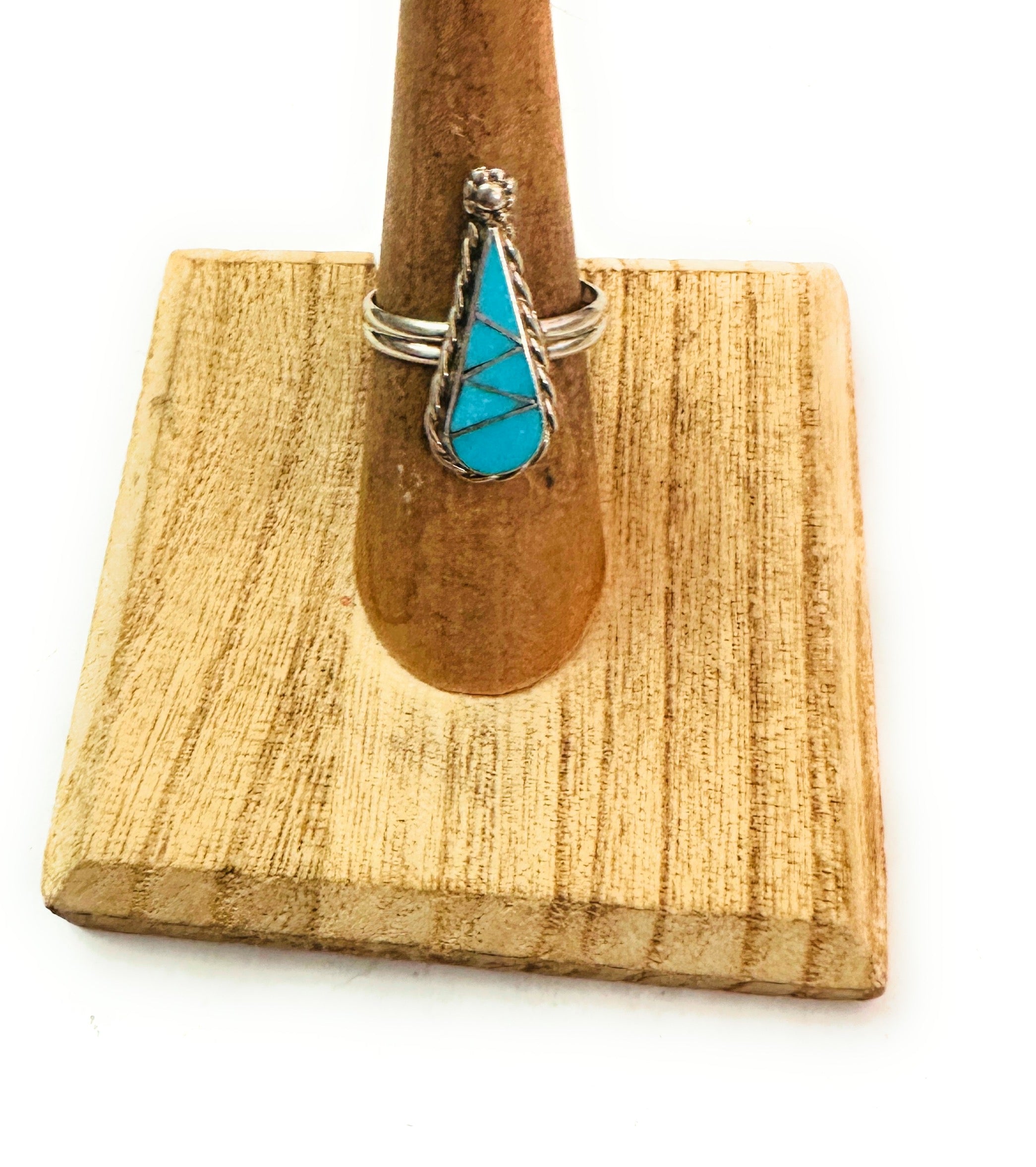 Zuni Sterling Silver & Multi Stone Inlay Teardrop Ring