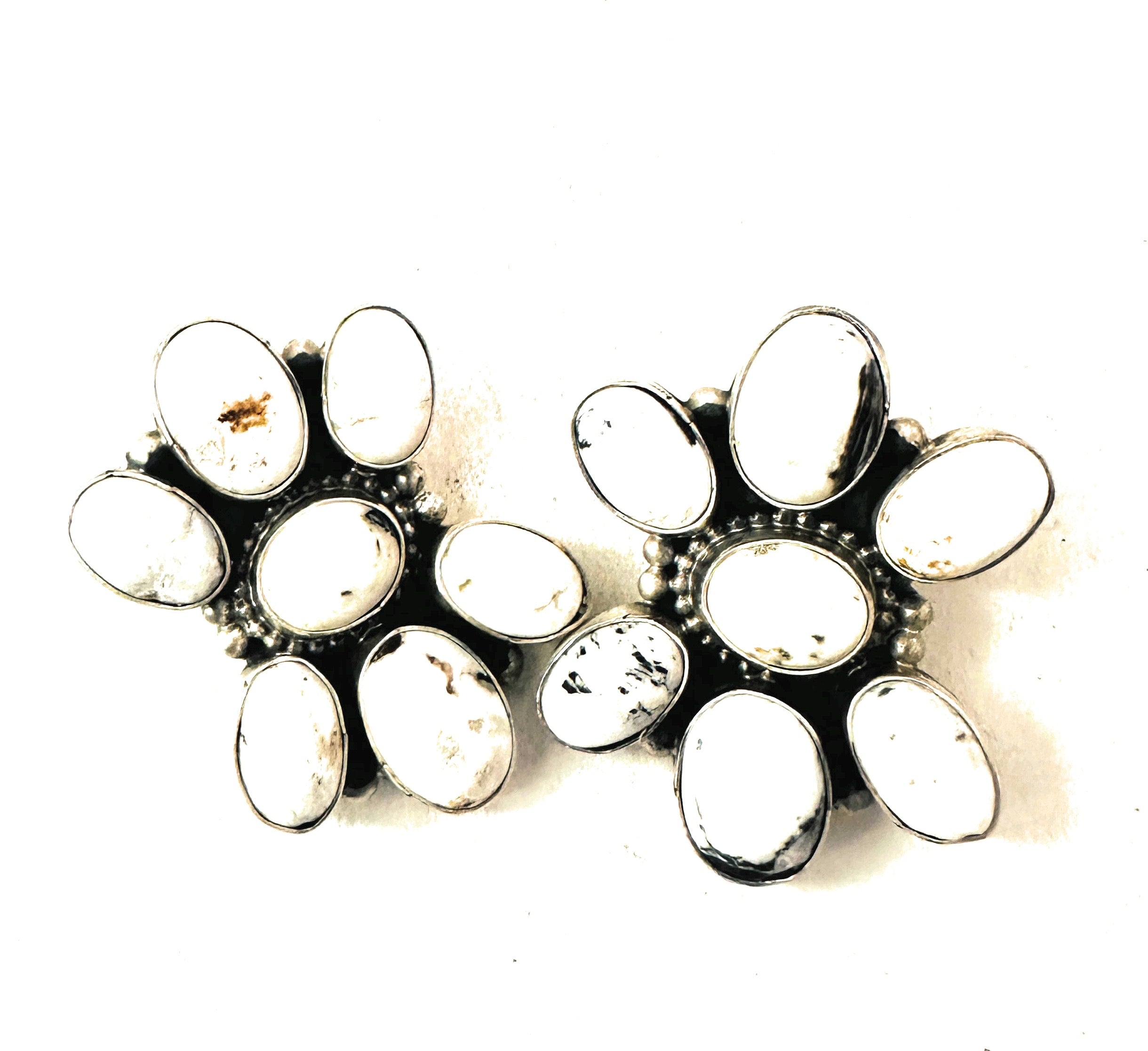 Navajo White Buffalo & Sterling Silver Cluster Post Earrings