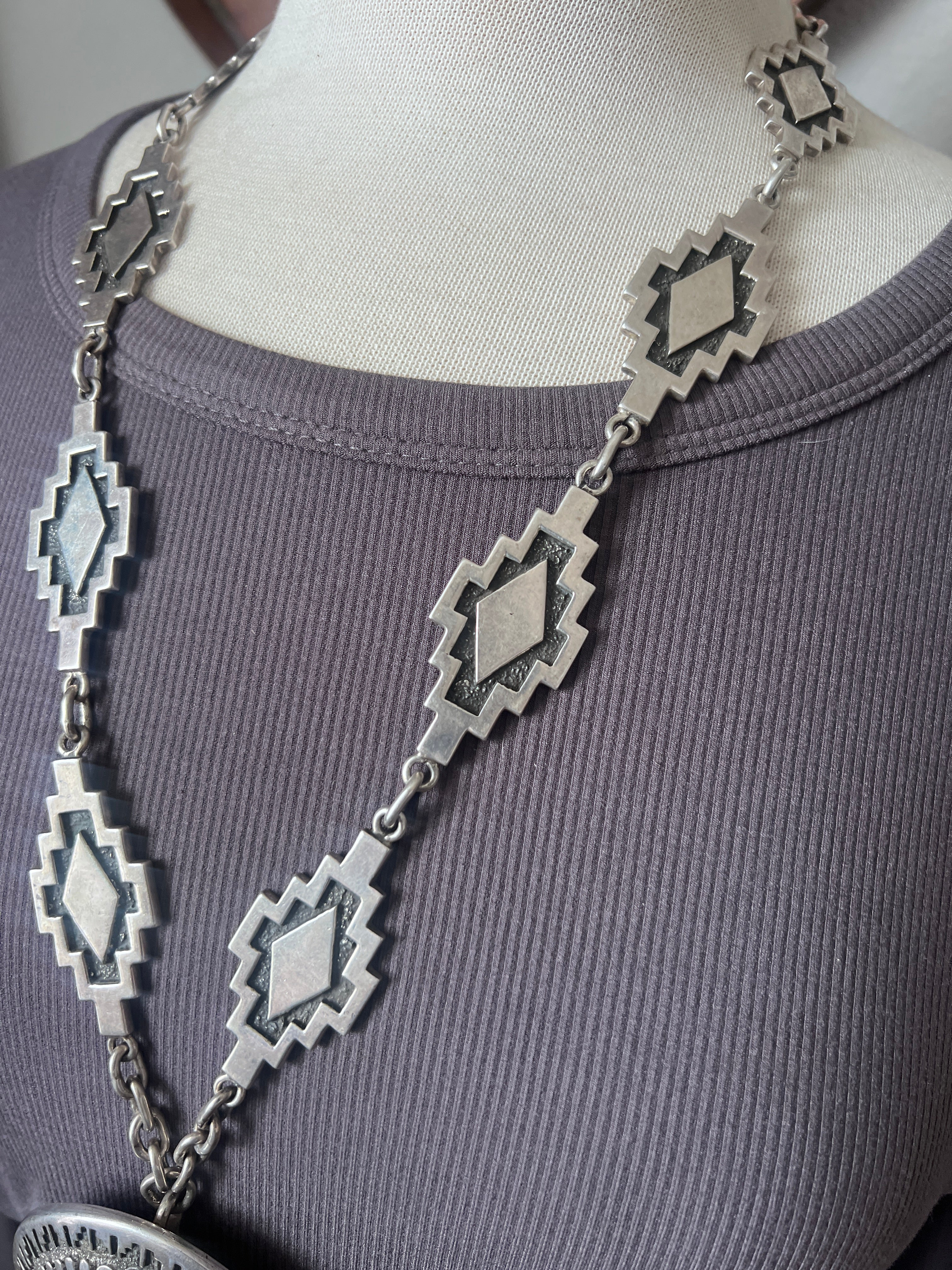 Vintage Handcrafted Sterling Silver and Royston Turquoise Kokopelli Necklace by Tommy Jackson