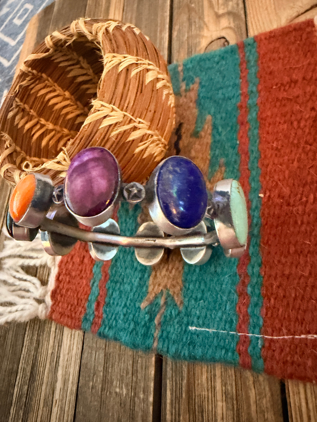 Handcrafted Multi Stone & Sterling Silver Bangle Bracelet by Chimney Butte