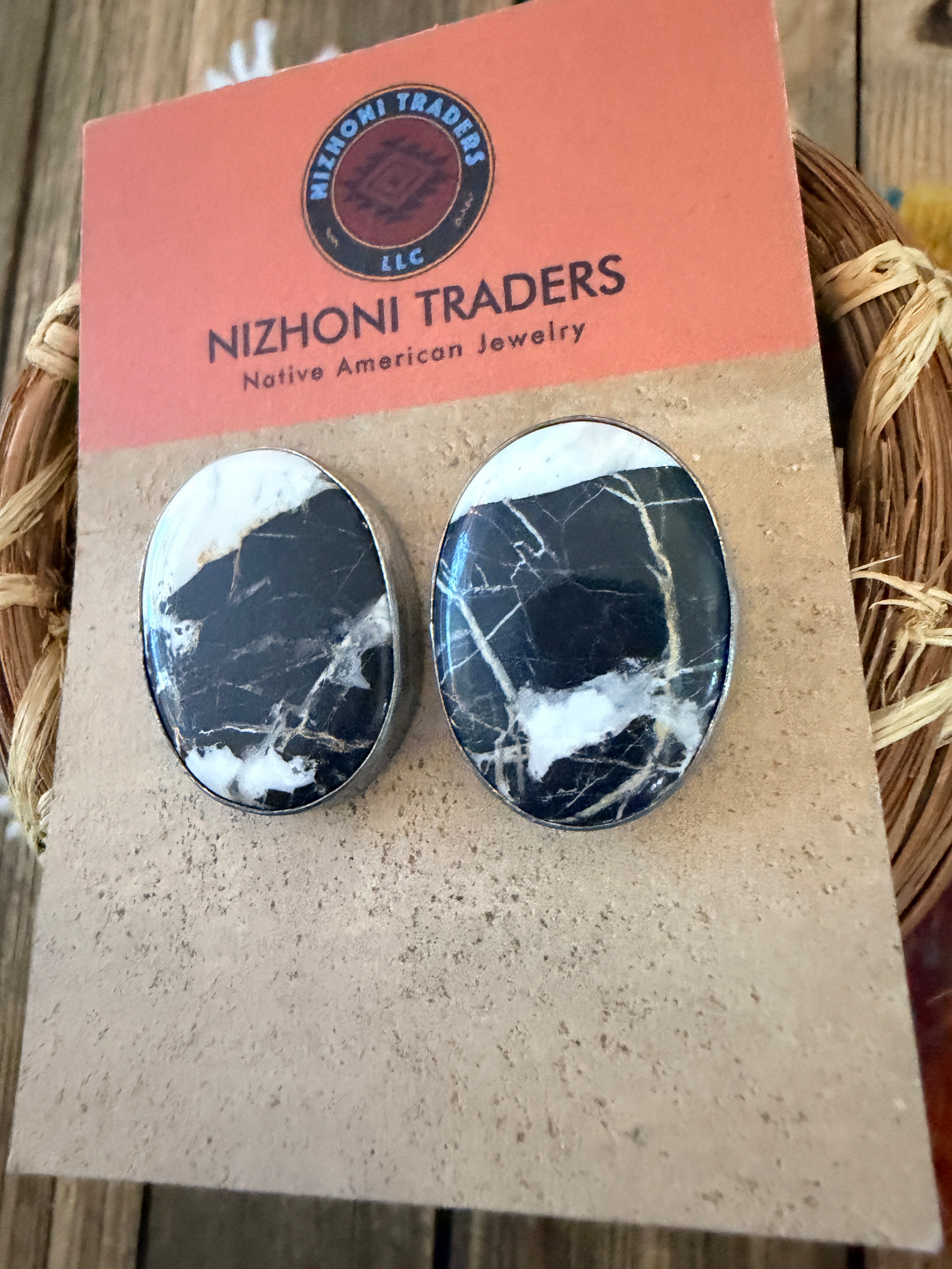 Handcrafted White Buffalo & Sterling Silver Post Earrings