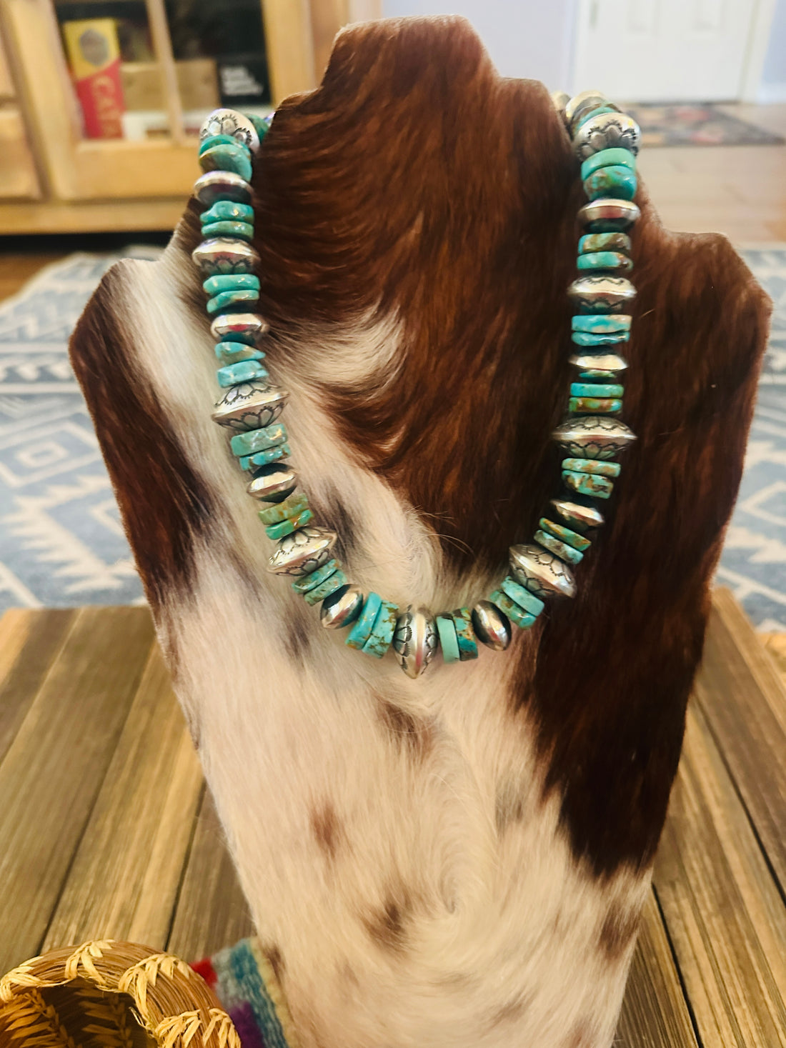 Handcrafted Turquoise & Sterling Silver Beaded 16” Necklace