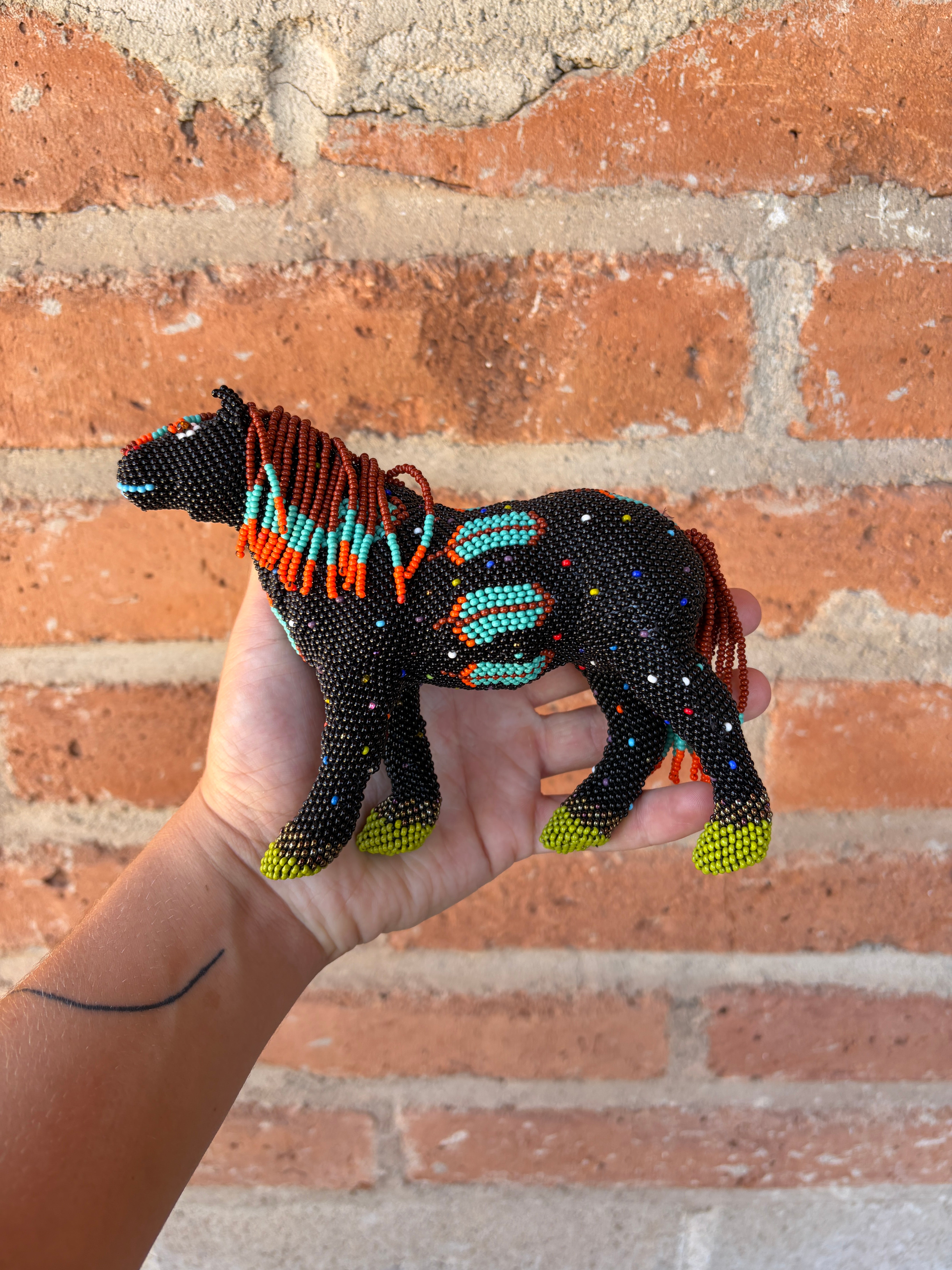 Handmade Peyote Stitched Horse Figurine- Large Black
