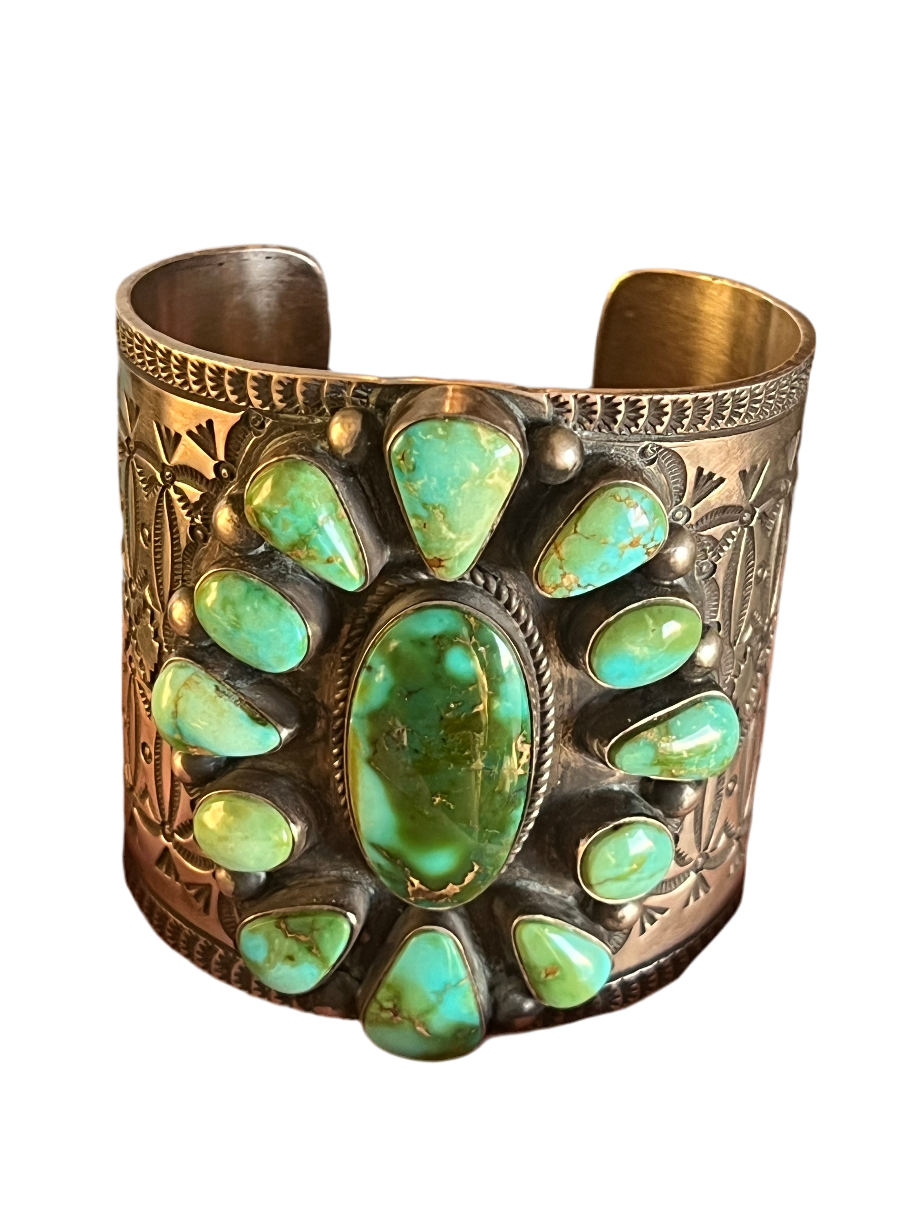 Handcrafted Hefty Sterling Silver and Sonoran Turquoise Cuff Bracelet by Herman Smith /