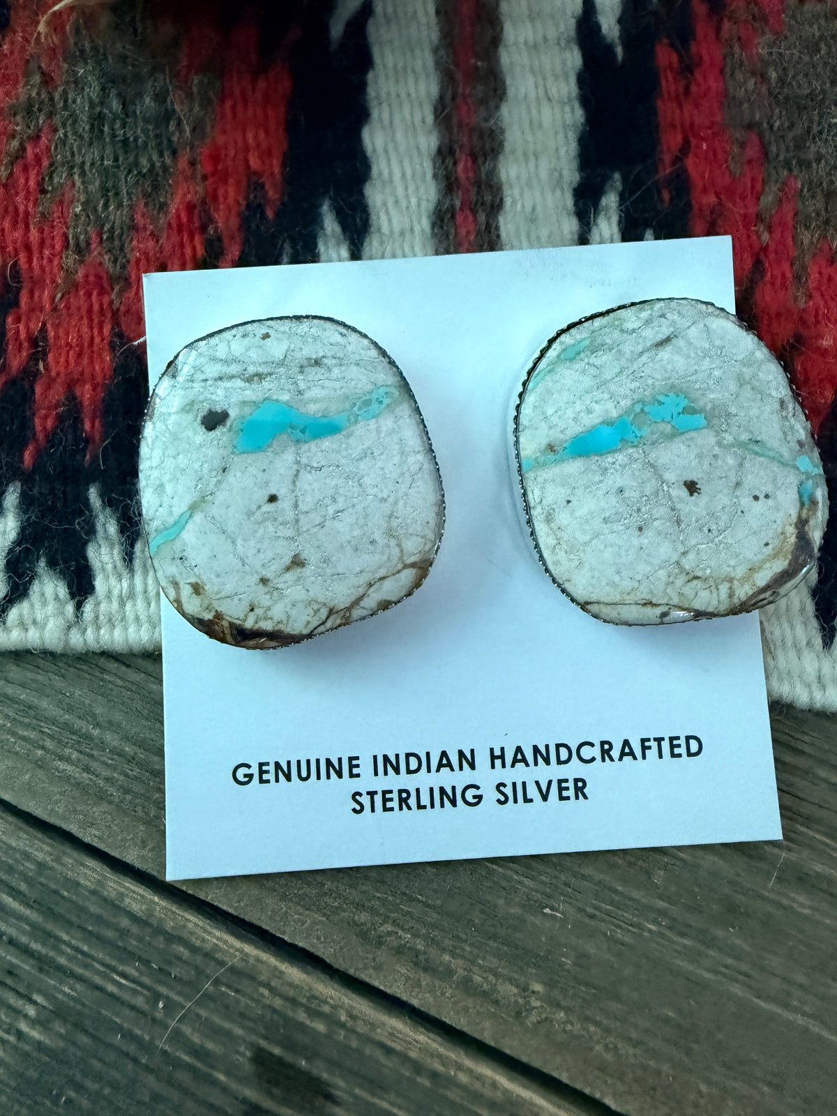 Handcrafted Ribbon Turquoise & Sterling Silver Post Earrings by Lorenzo Arviso Jr.