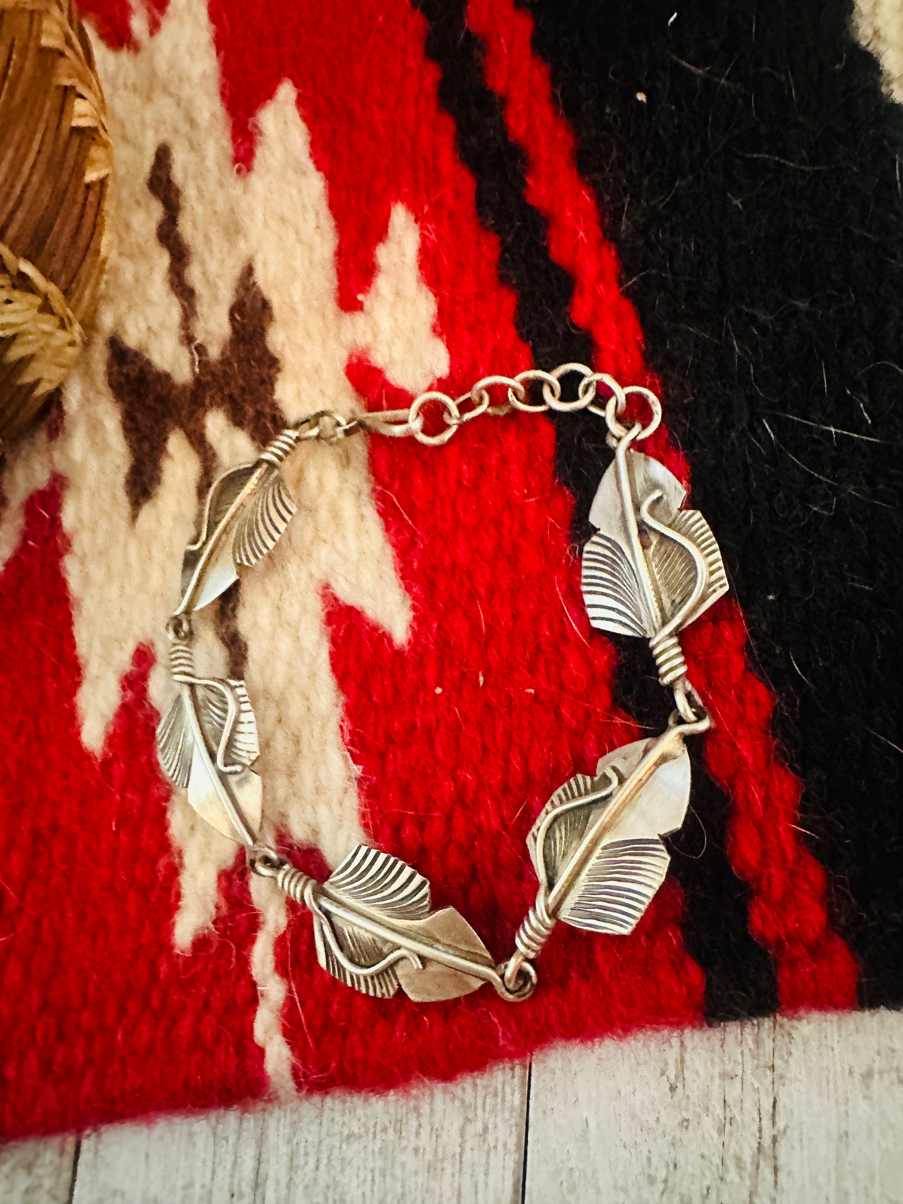 Navajo Sterling Silver Feather Link Bracelet