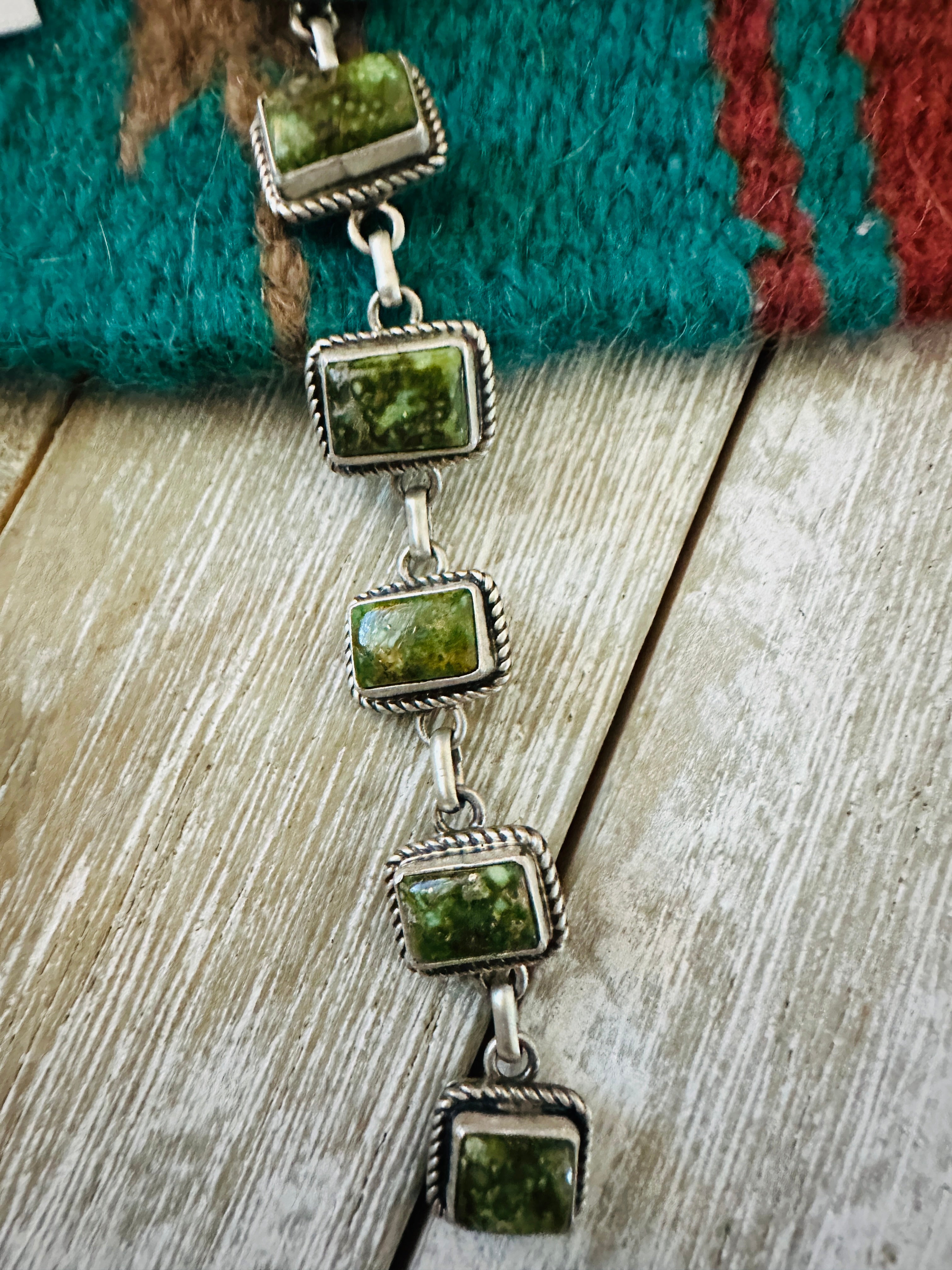 Handcrafted Sonoran Gold Turquoise & Sterling Silver Lariat Necklace Set