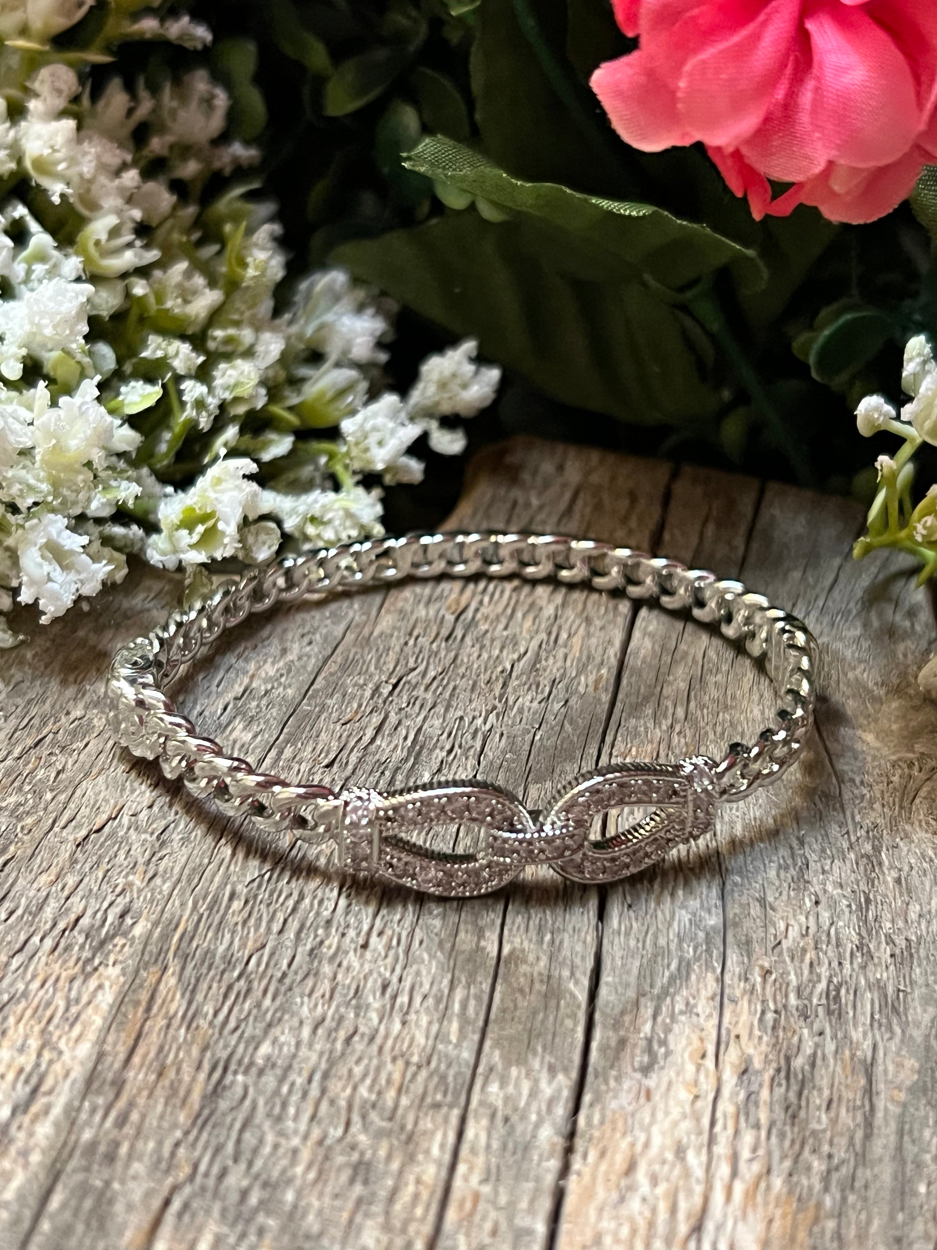 Silver Plated CZ HorseBit Bangle Bracelet