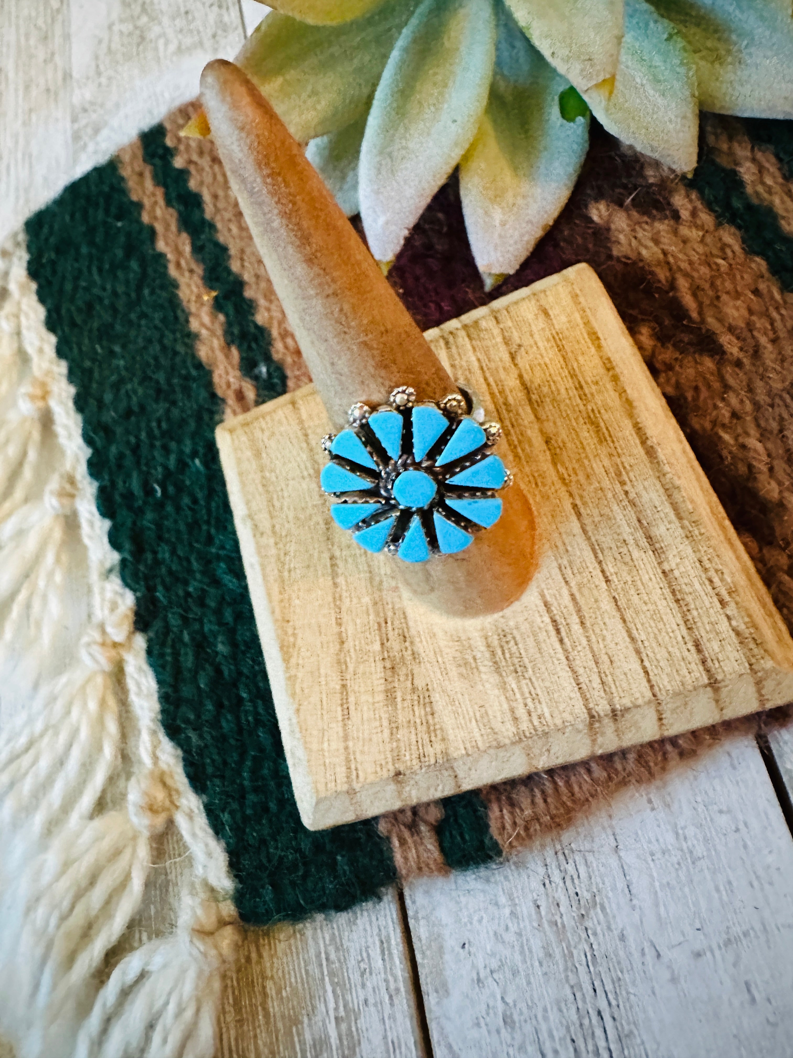 Zuni Turquoise & Sterling Silver Cluster Ring