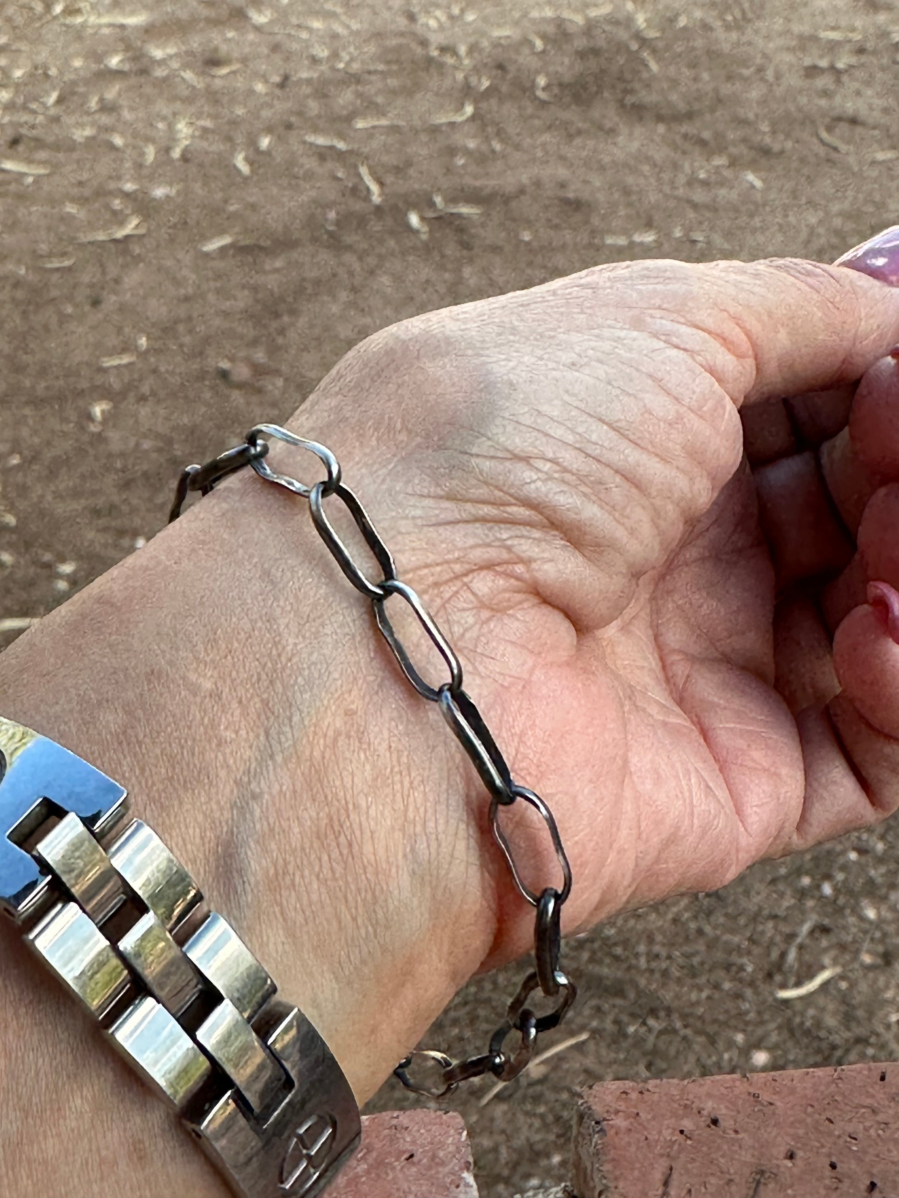 Navajo Made Sterling Silver Paper Clip Chain Bracelet