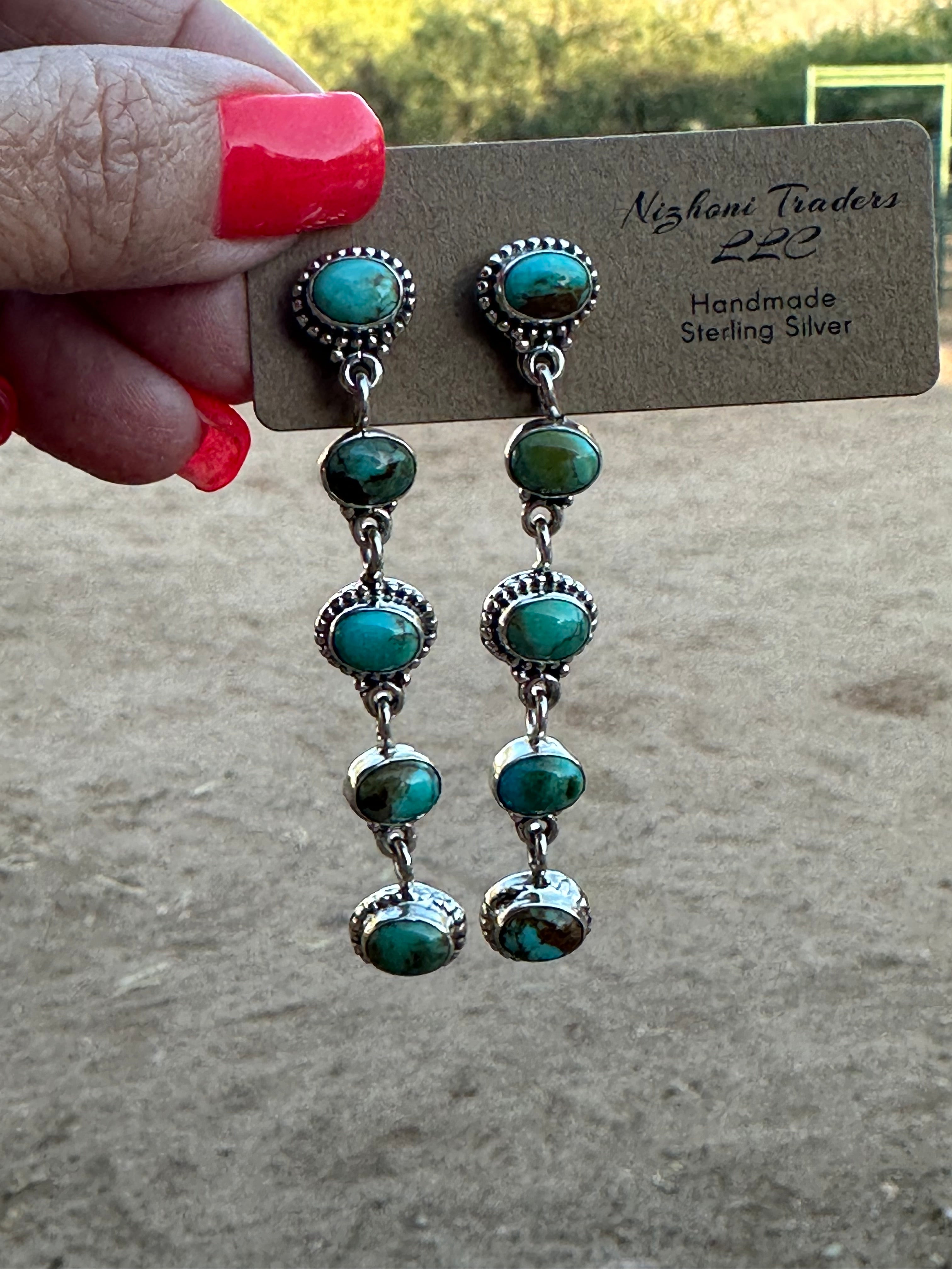 Handmade Number 8 Turquoise and Sterling Silver 5 Stone Dangles