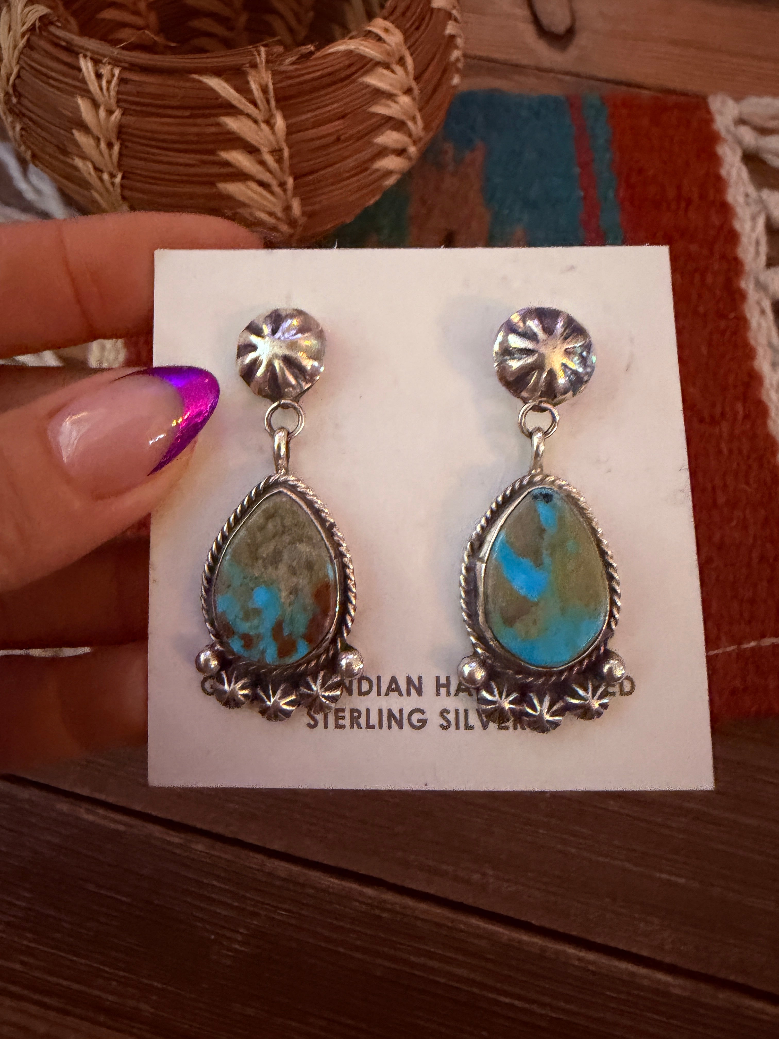 Handcrafted Royston Turquoise & Sterling Silver Dangle Earrings by Jacqueline Silver