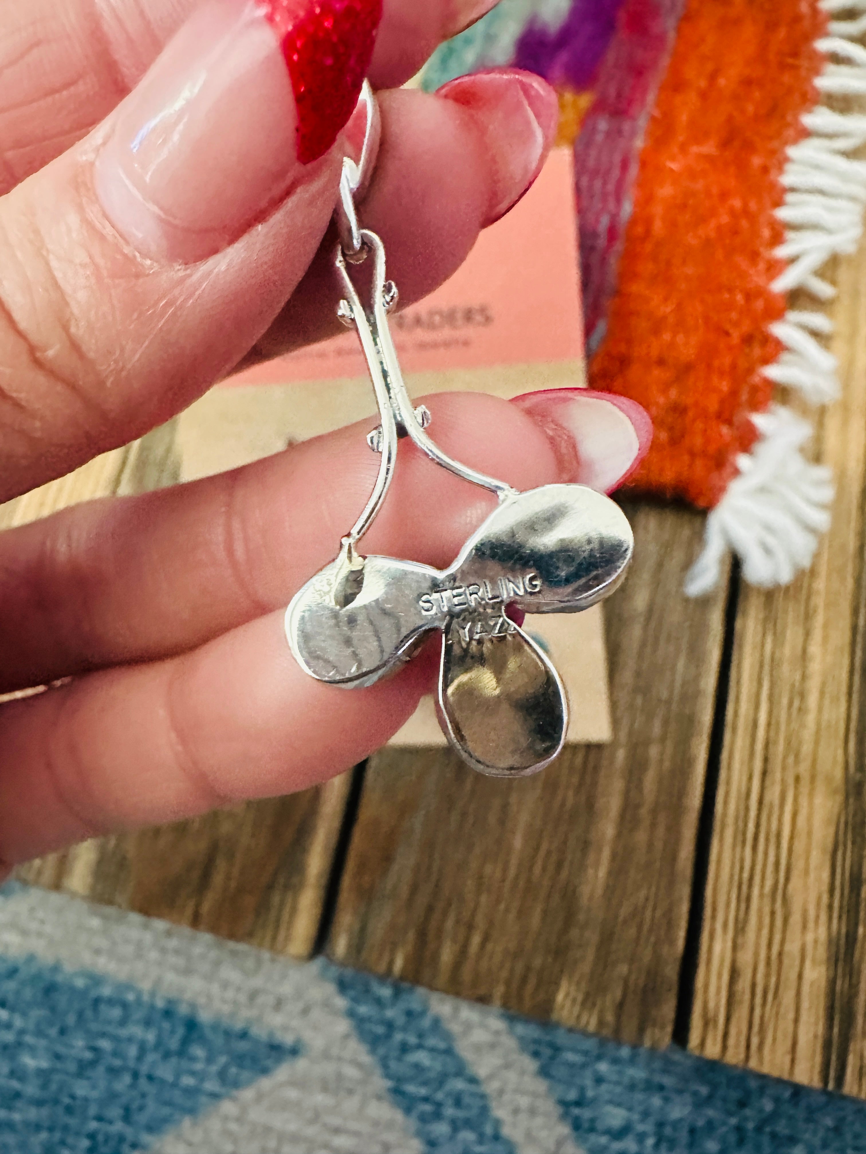 Handcrafted Turquoise & Sterling Silver Cluster Dangle Earrings