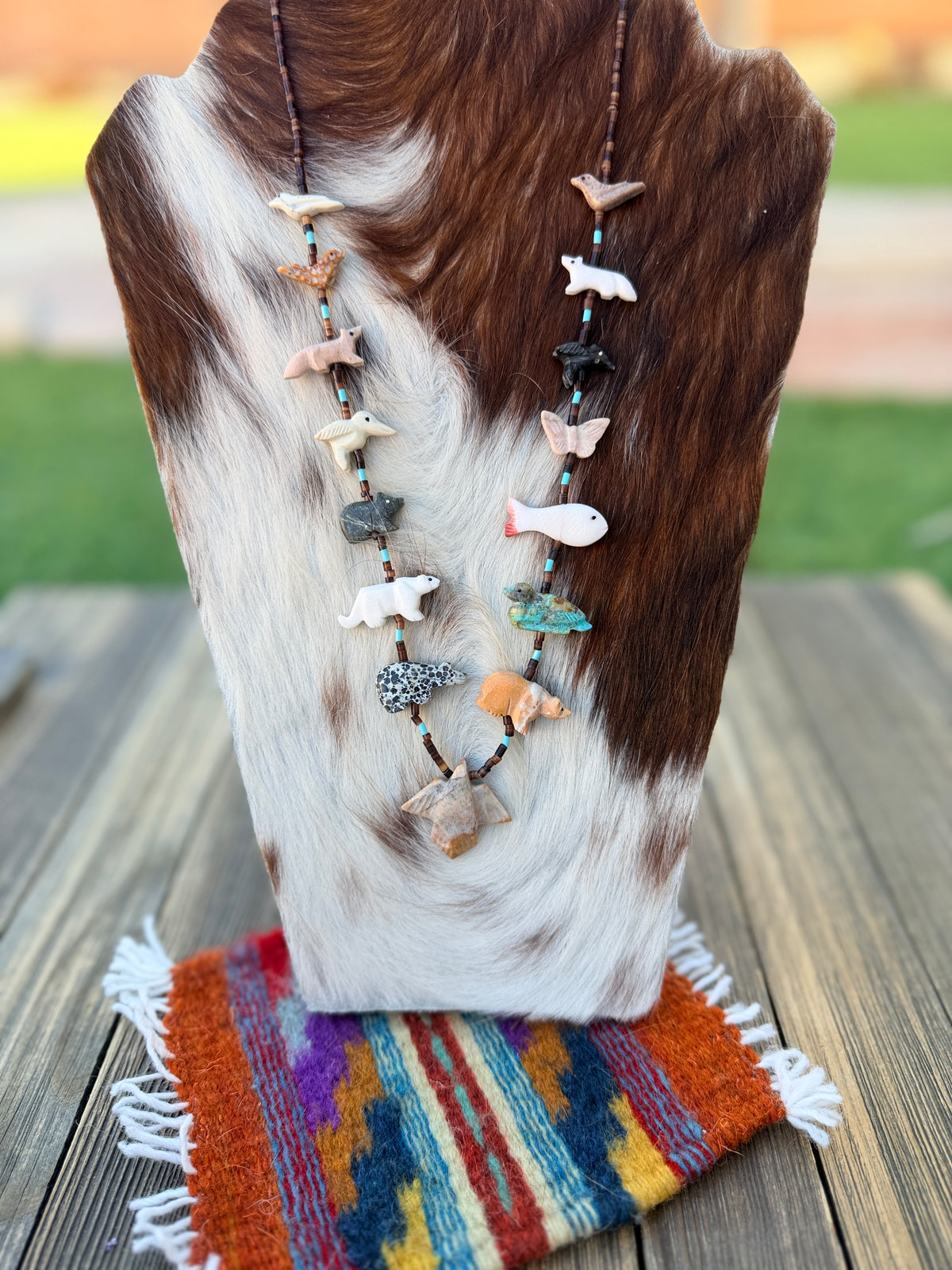 Handcrafted Sterling Silver & Beaded Fetish 27” Necklace