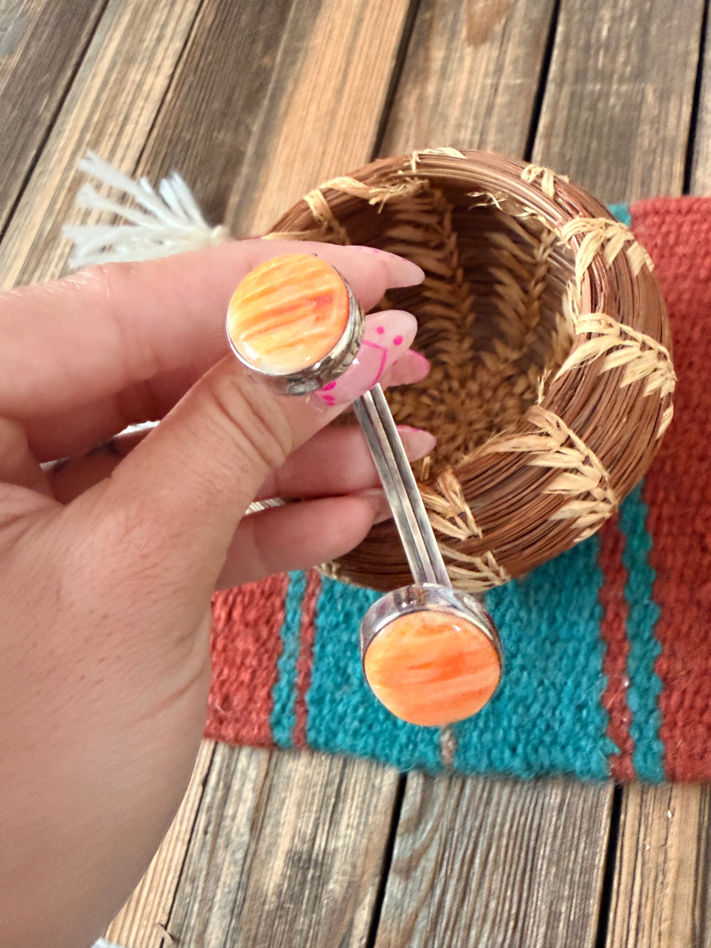Handcrafted Orange Spiny & Sterling Silver Floating Cuff Bracelet