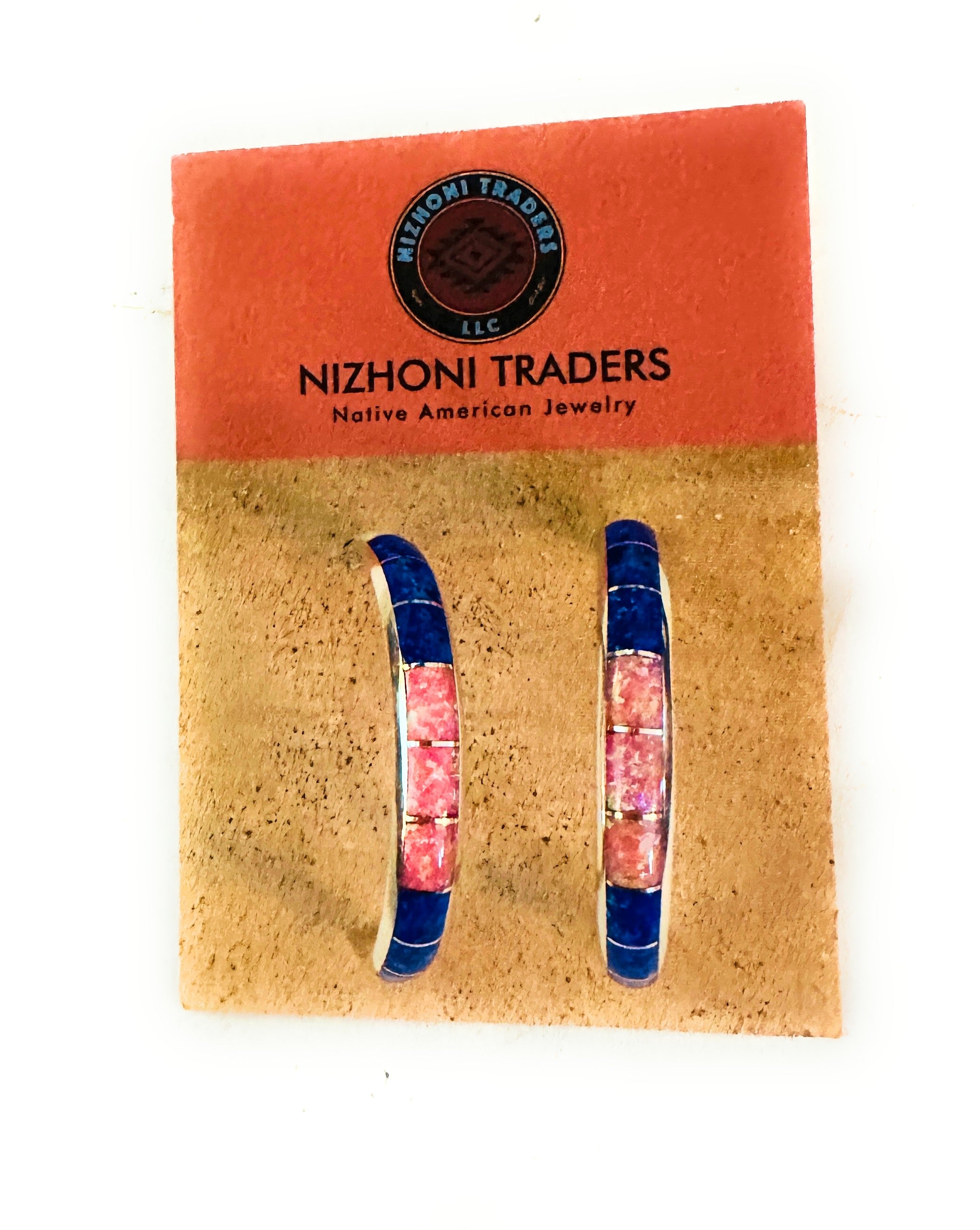 Zuni Sterling Silver & Multicolor Opal Inlay Hoop Earrings