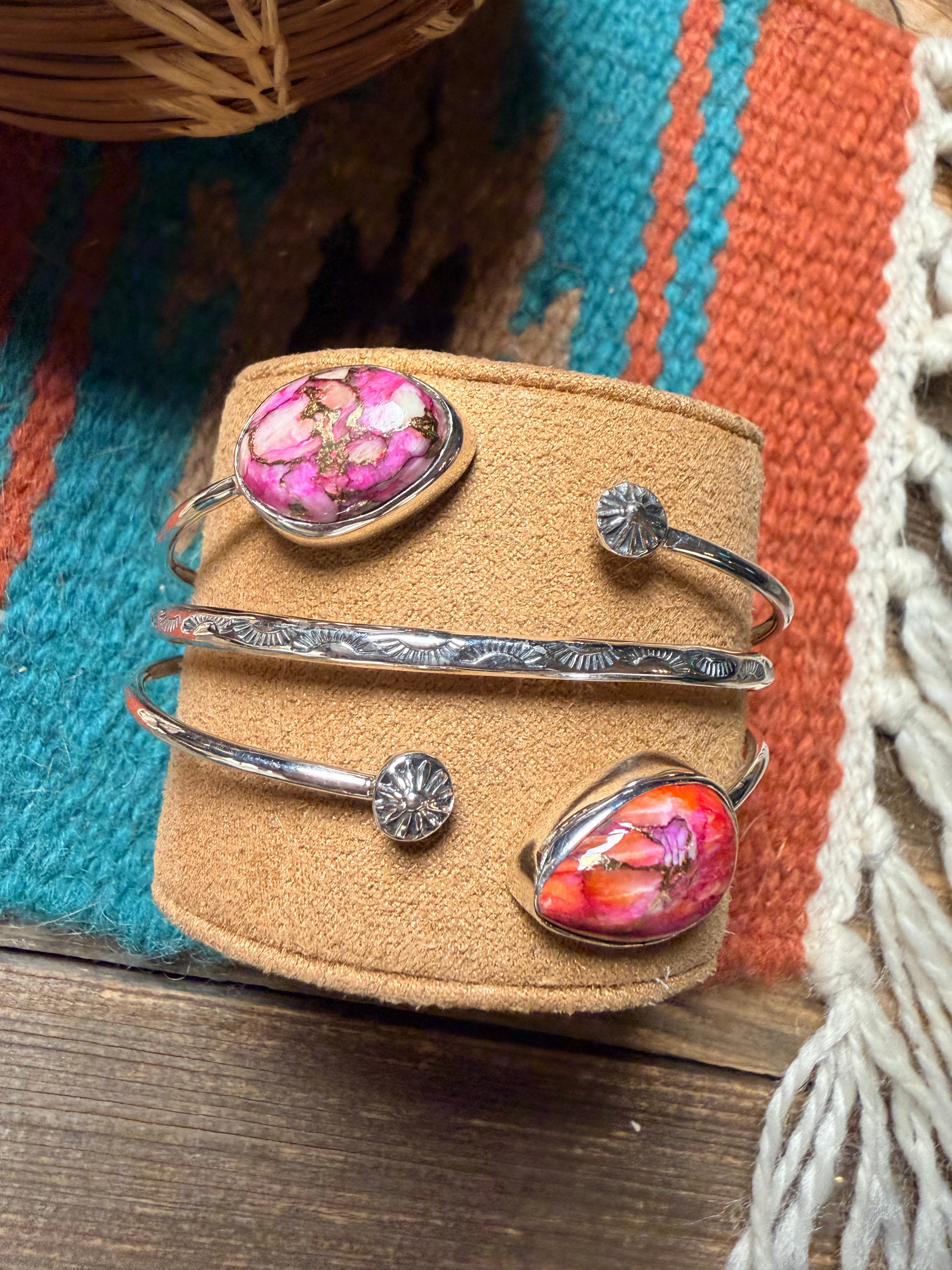 Handcrafted Sterling Silver & Pink Mojave Cuff Bracelet