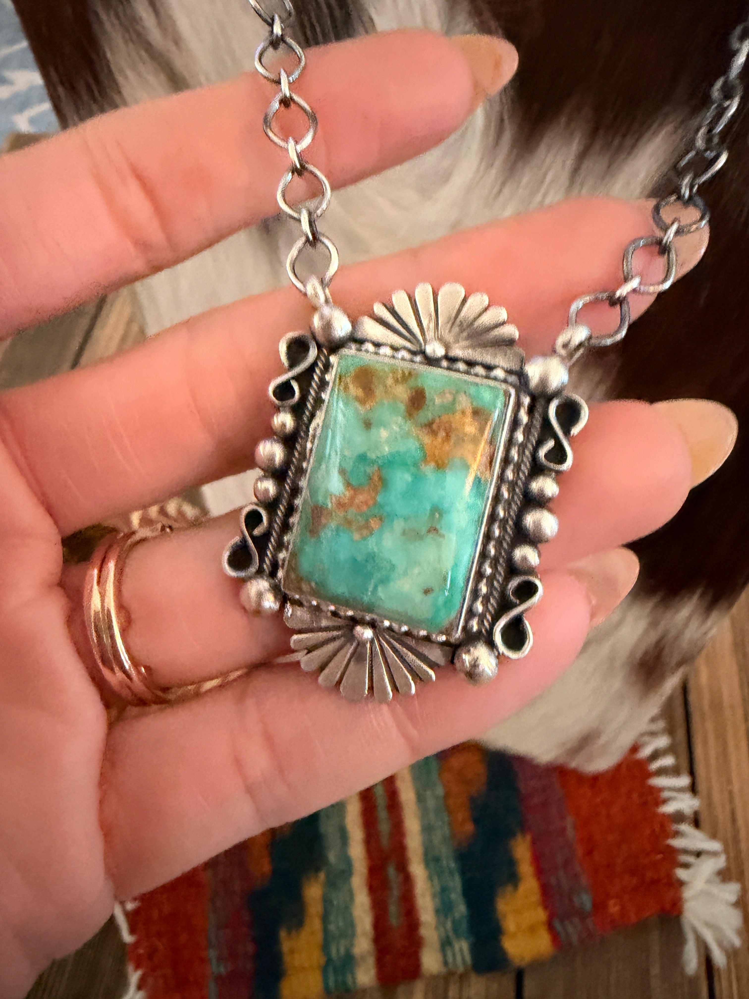 Handcrafted Royston Turquoise & Sterling Silver Necklace by Daniel Benally