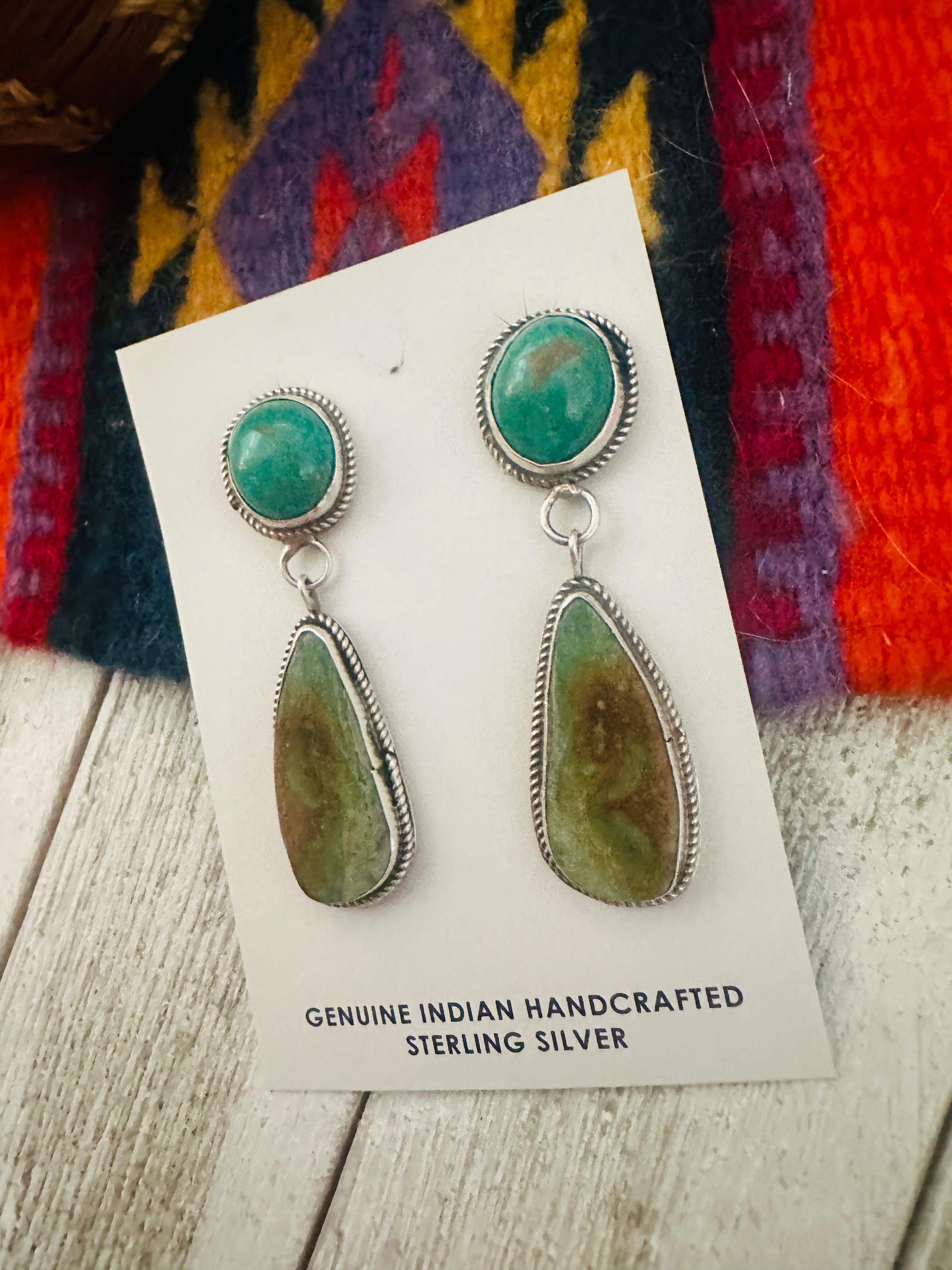 Navajo Royston Turquoise And Sterling Silver Dangle Earrings