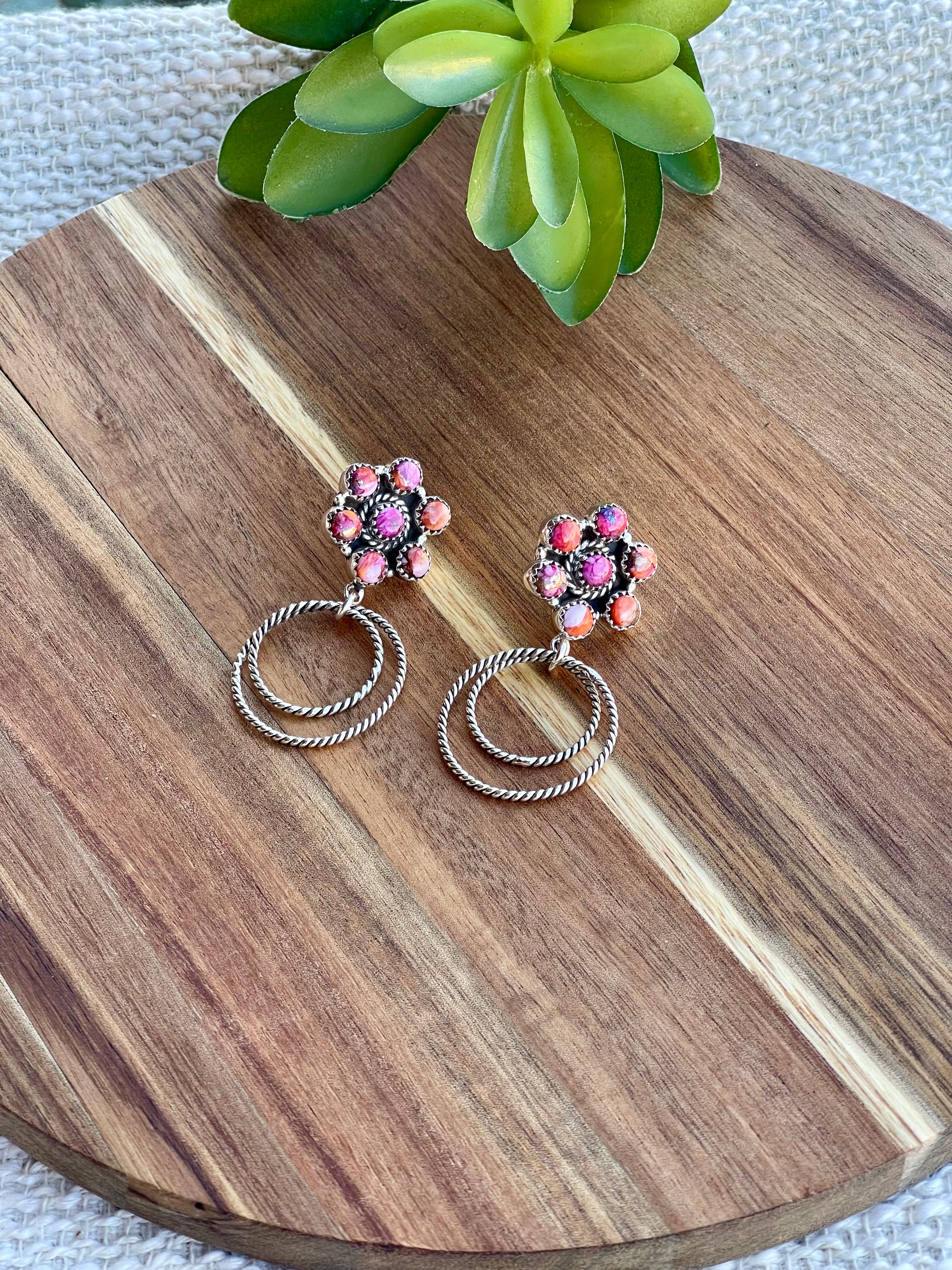 Handmade Sterling Silver & Pink Dream Mojave Post Hoop Earrings