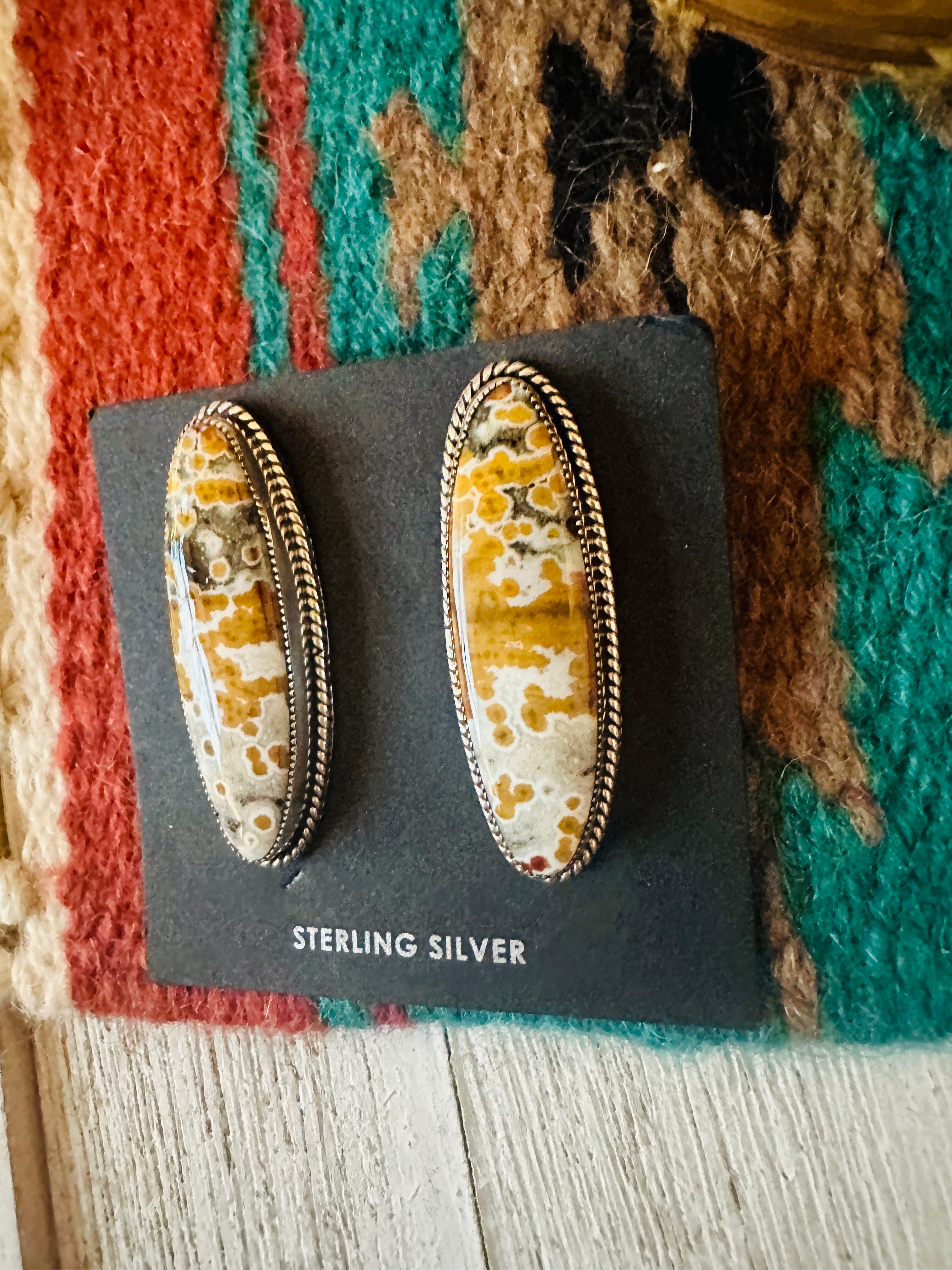 Navajo Jasper Sterling Silver Post Earrings Signed