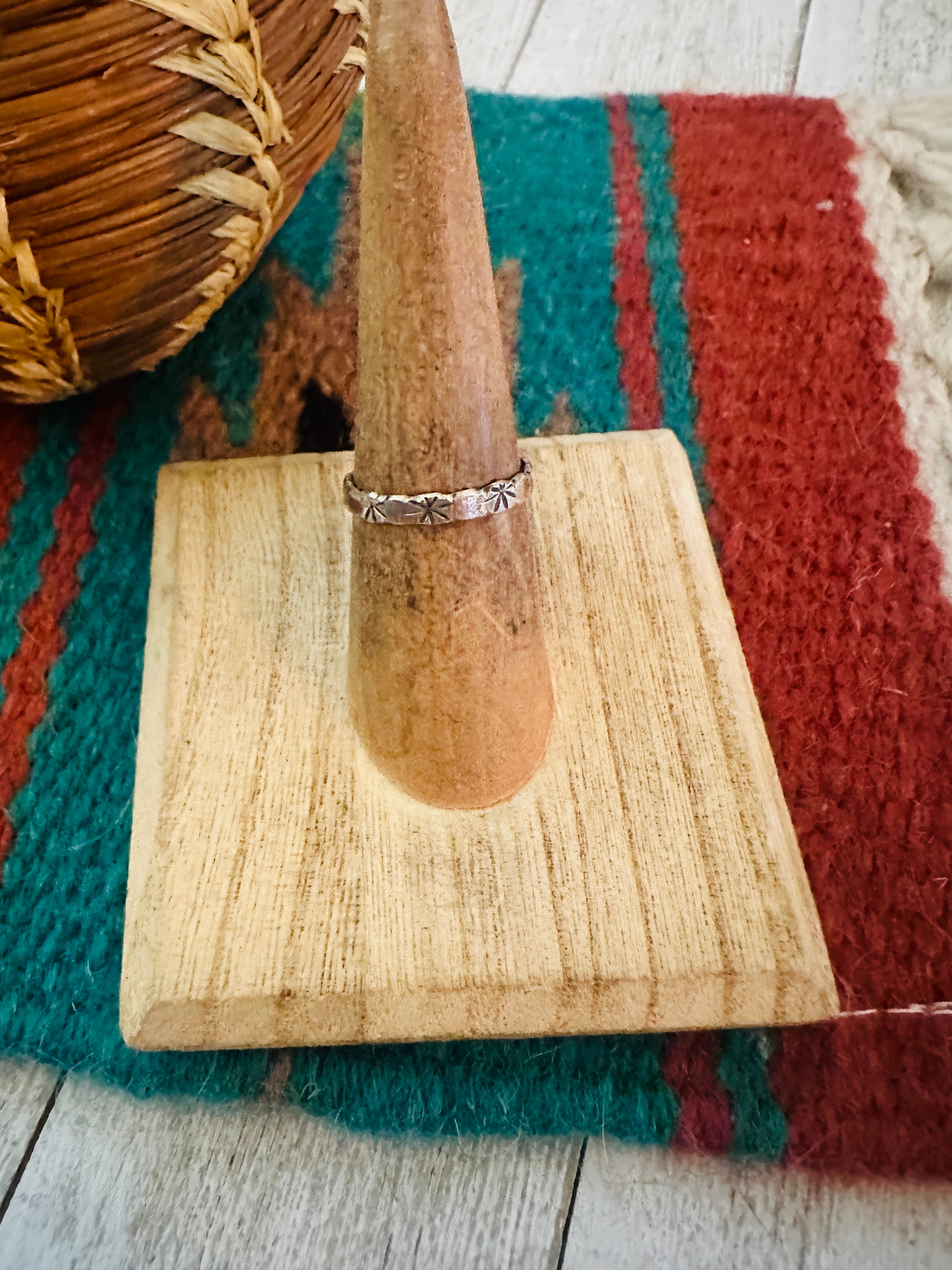 Navajo Hand Stamped Sterling Silver Band Ring Size 5.5