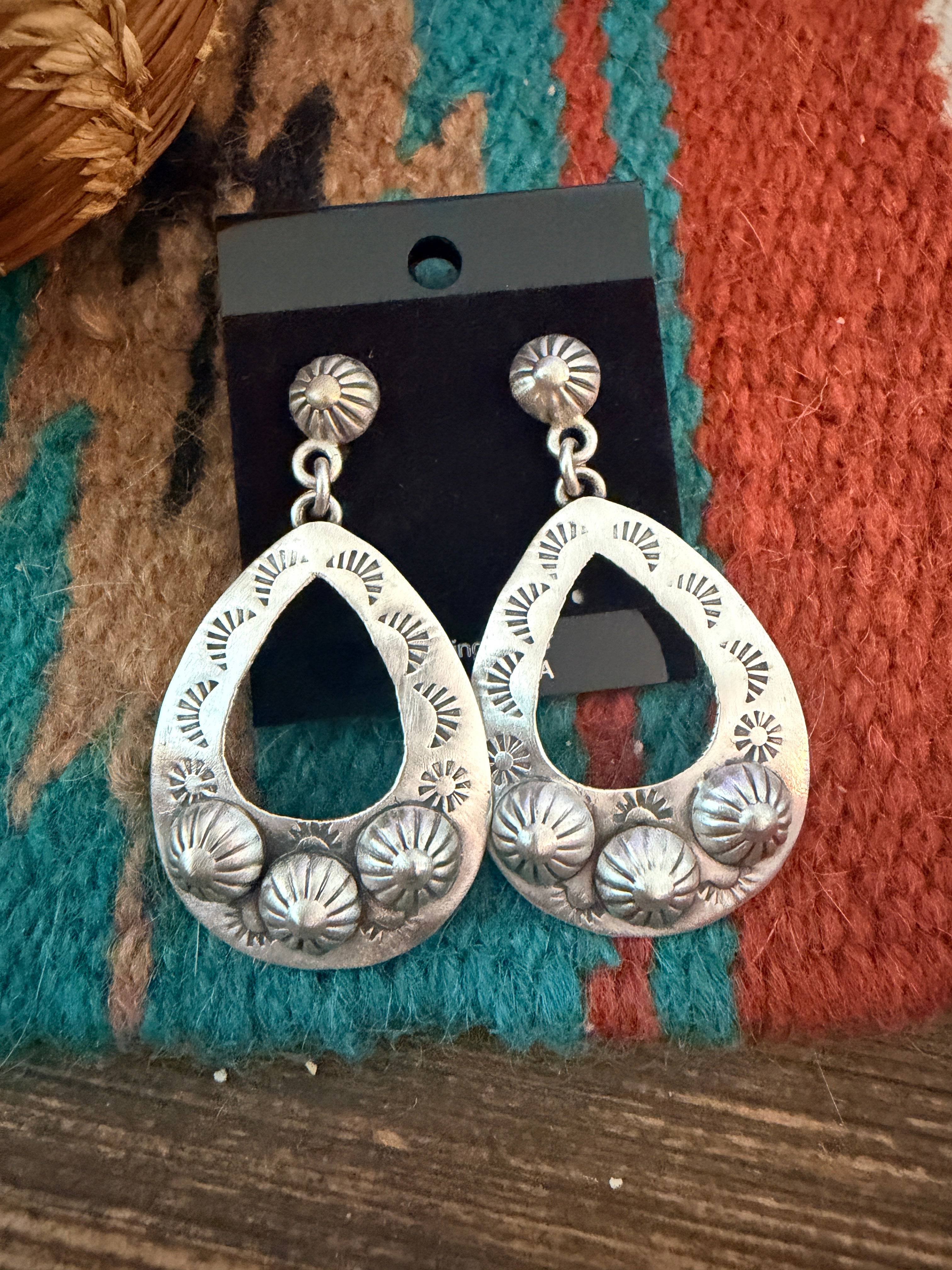 Handmade Sterling Silver Concho Dangle Earrings