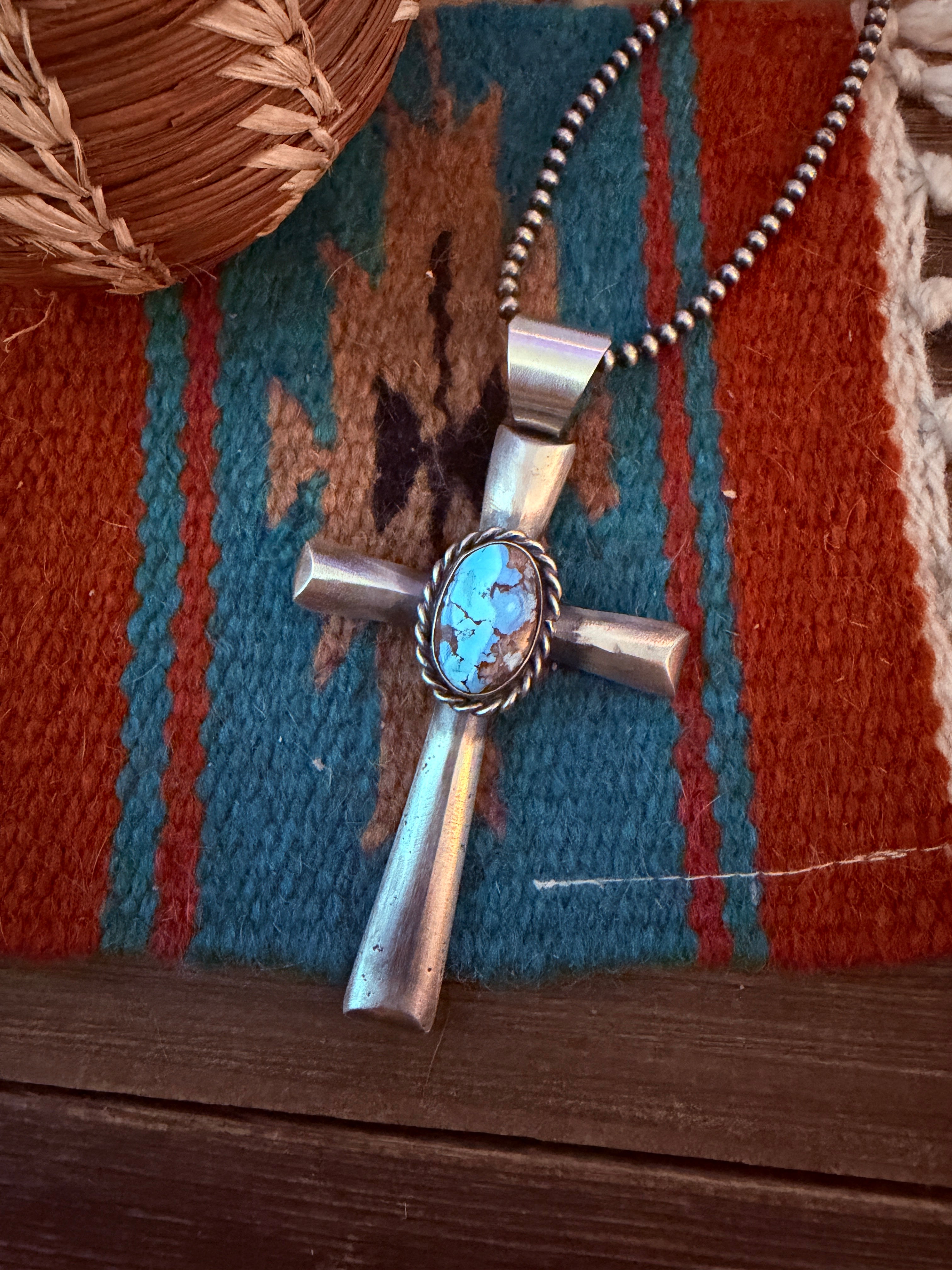 Handcrafted Golden Hills Turquoise & Sterling Silver Cross Pendant by Chimney Butte