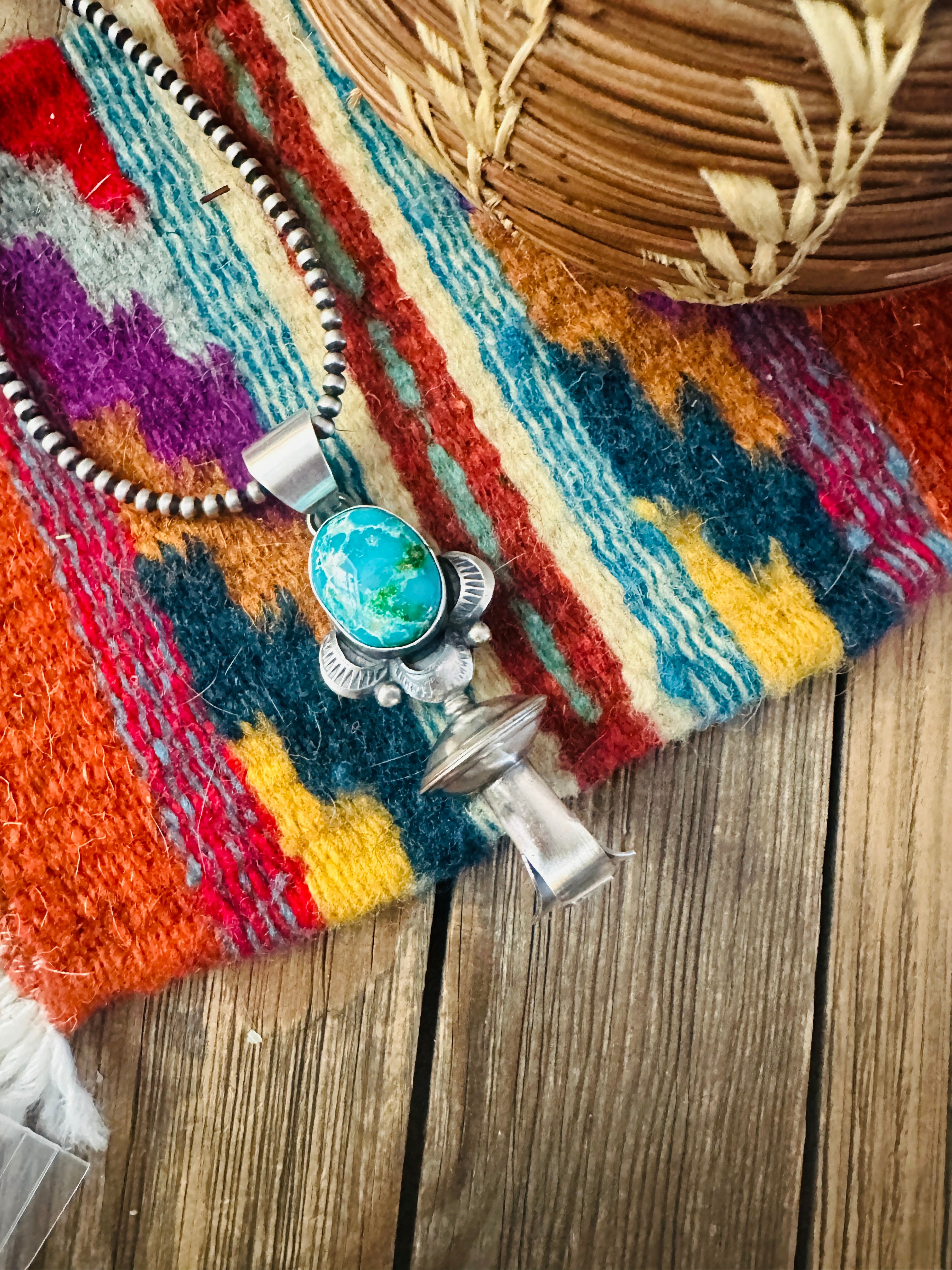 Handcrafted Sterling Silver & Sonoran Mountain Turquoise Blossom Pendant