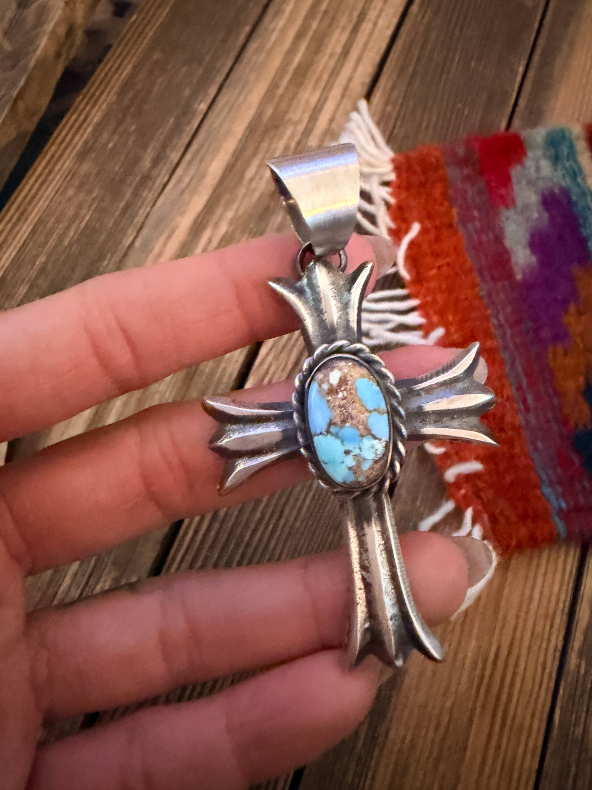 Handcrafted Golden Hills Turquoise & Sterling Silver Cross Pendant by Chimney Butte