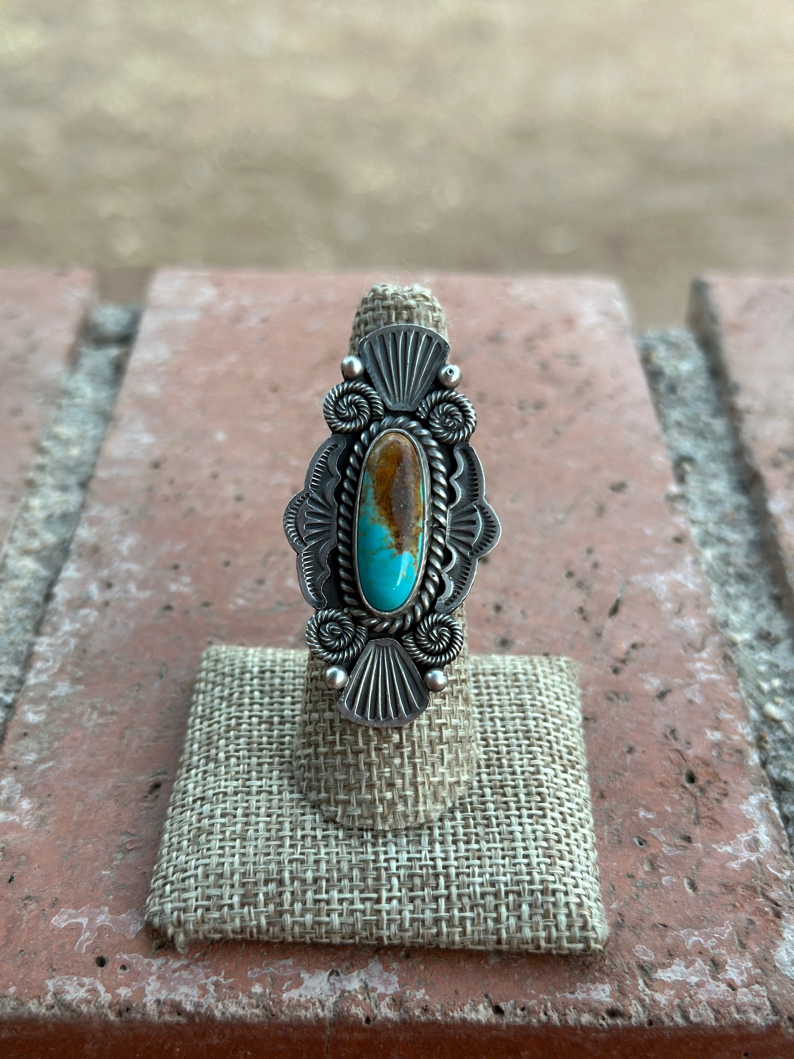 Navajo Kingman Turquoise & Sterling Silver Ring by Martha Cayatineto size 7