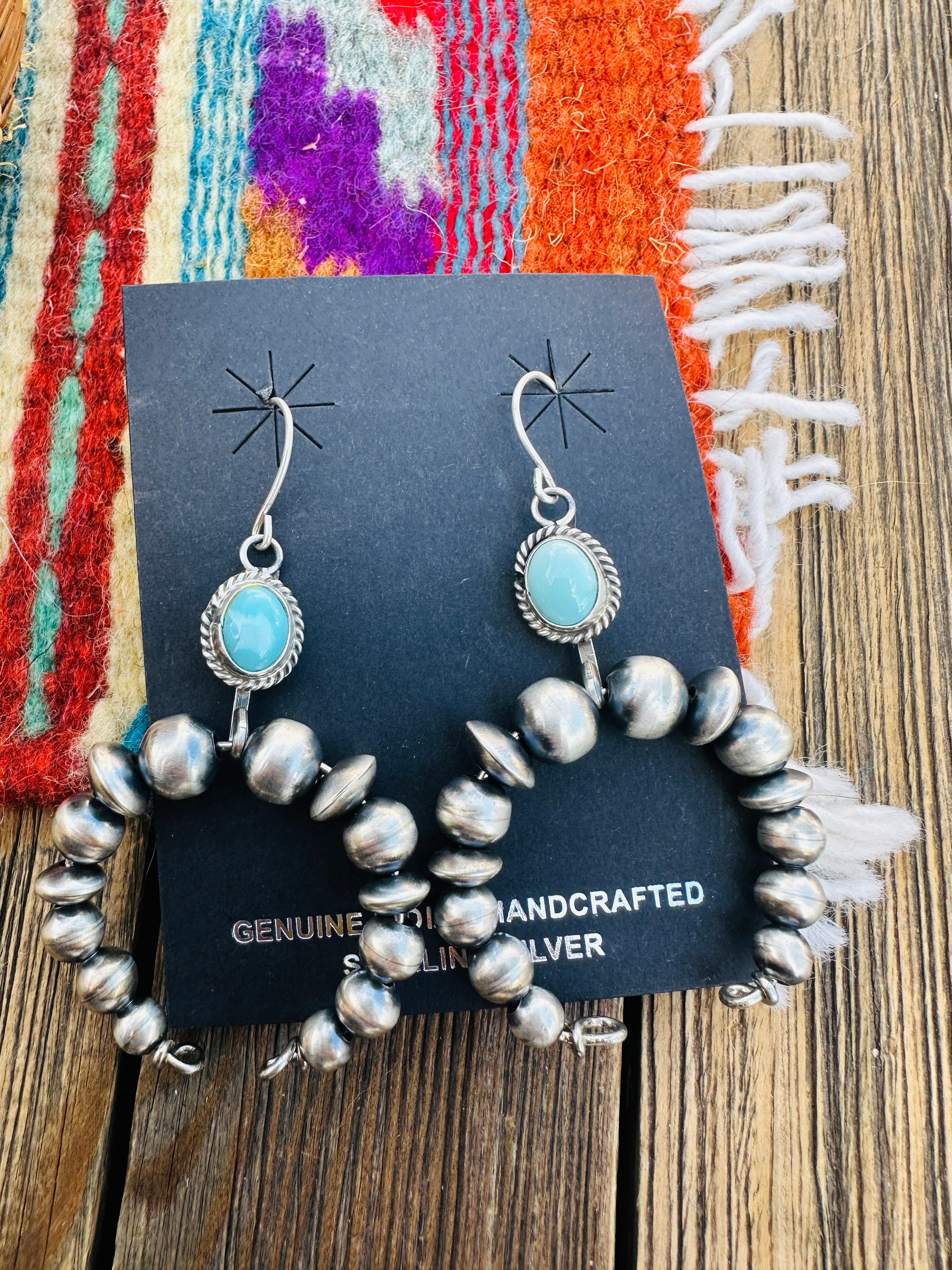 Handcrafted Turquoise & Sterling Silver Naja Beaded Dangle Earrings