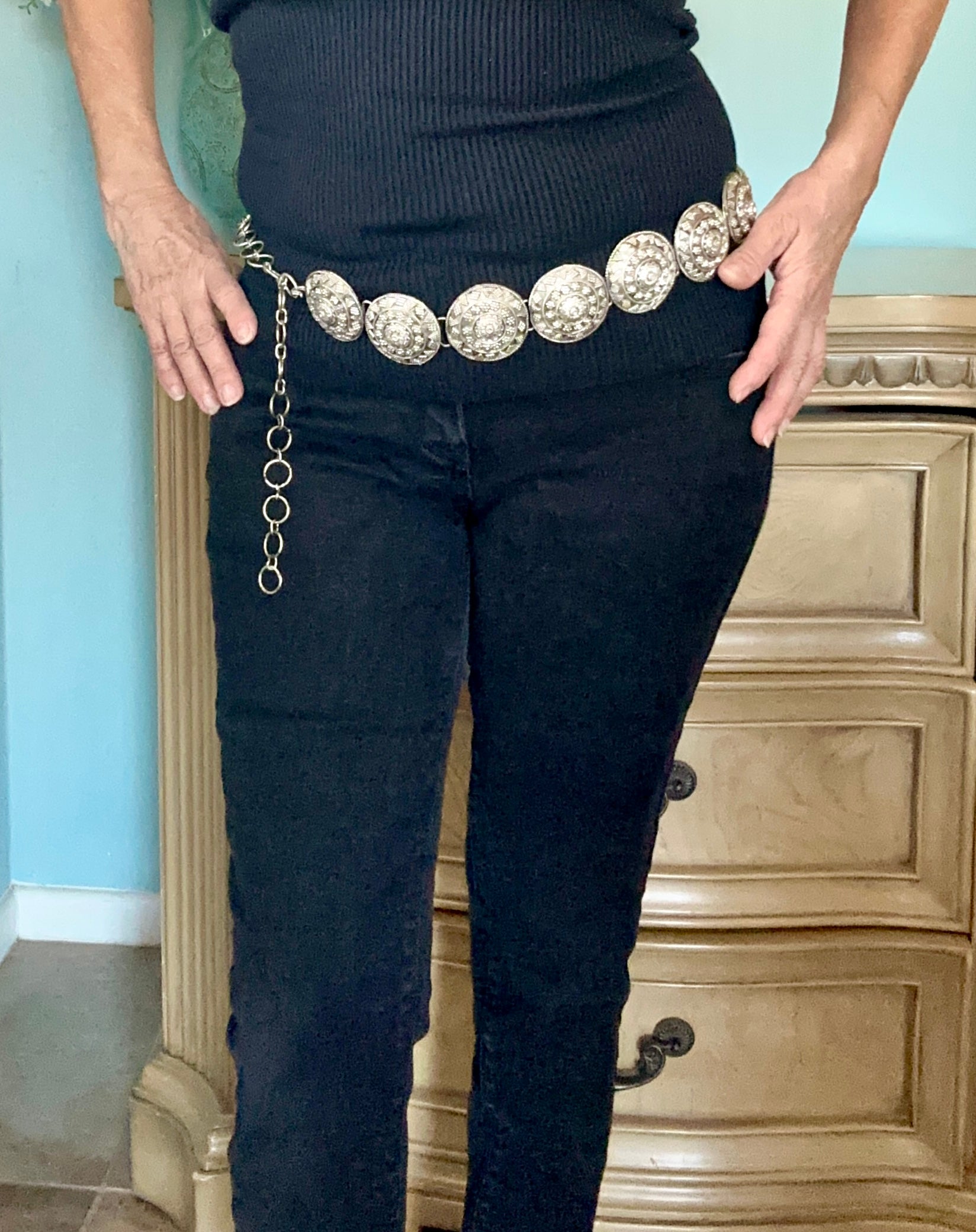 Antique Vintage Silver-Plated Brass Belt