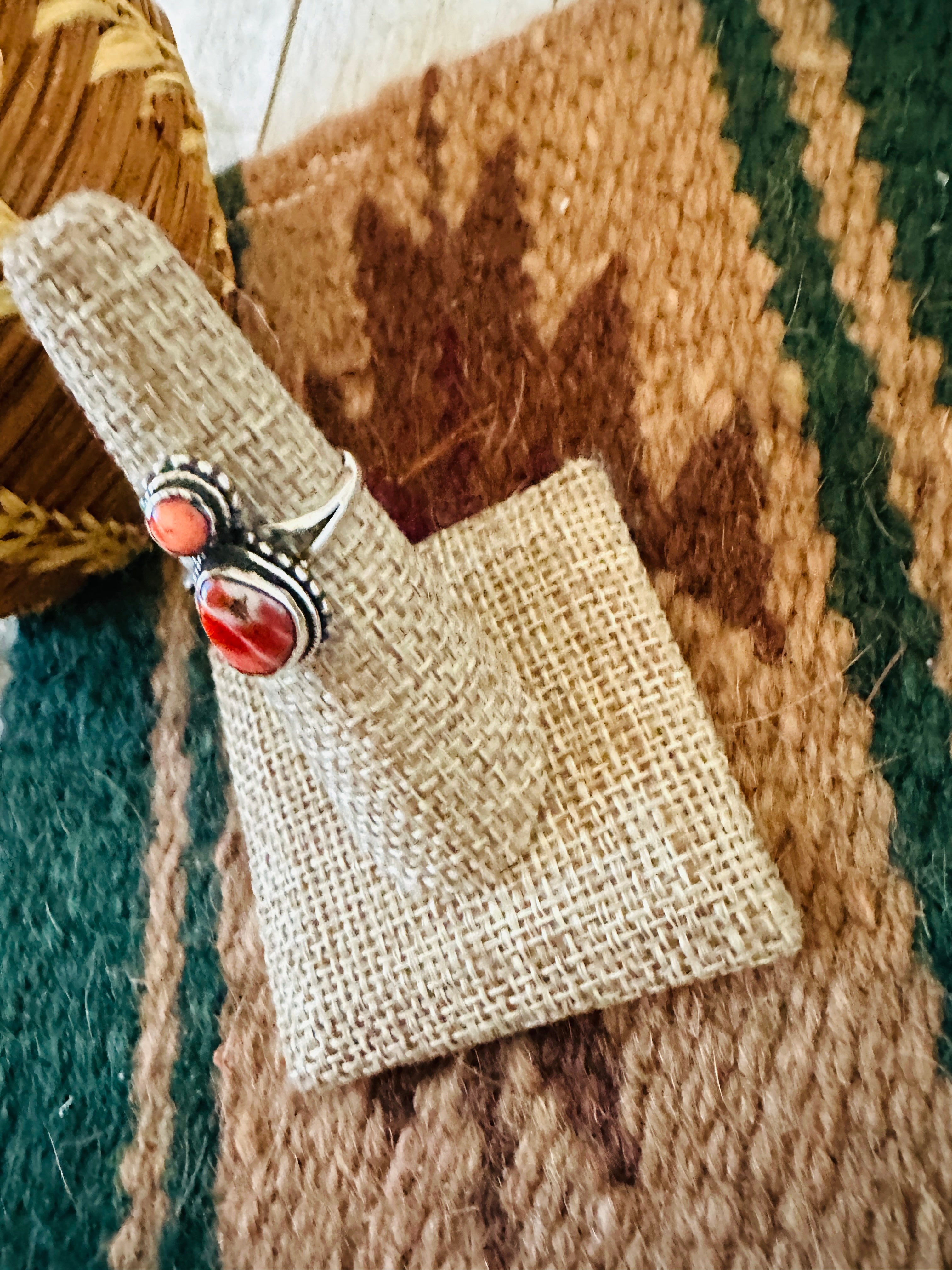 Handcrafted Old Pawn Sterling Silver & Spiny Ring Size 6.25