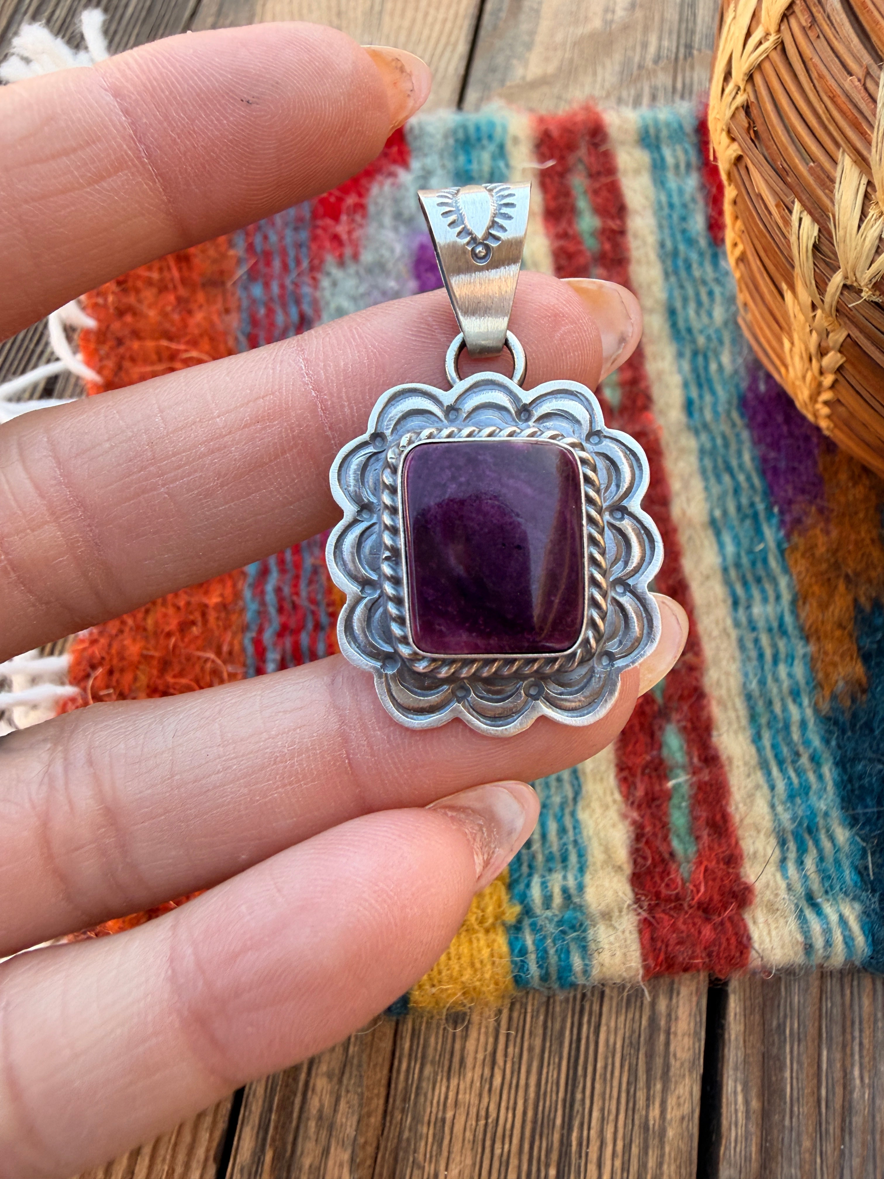 Handcrafted Sterling Silver & Purple Spiny Pendant by Patrick Skeets