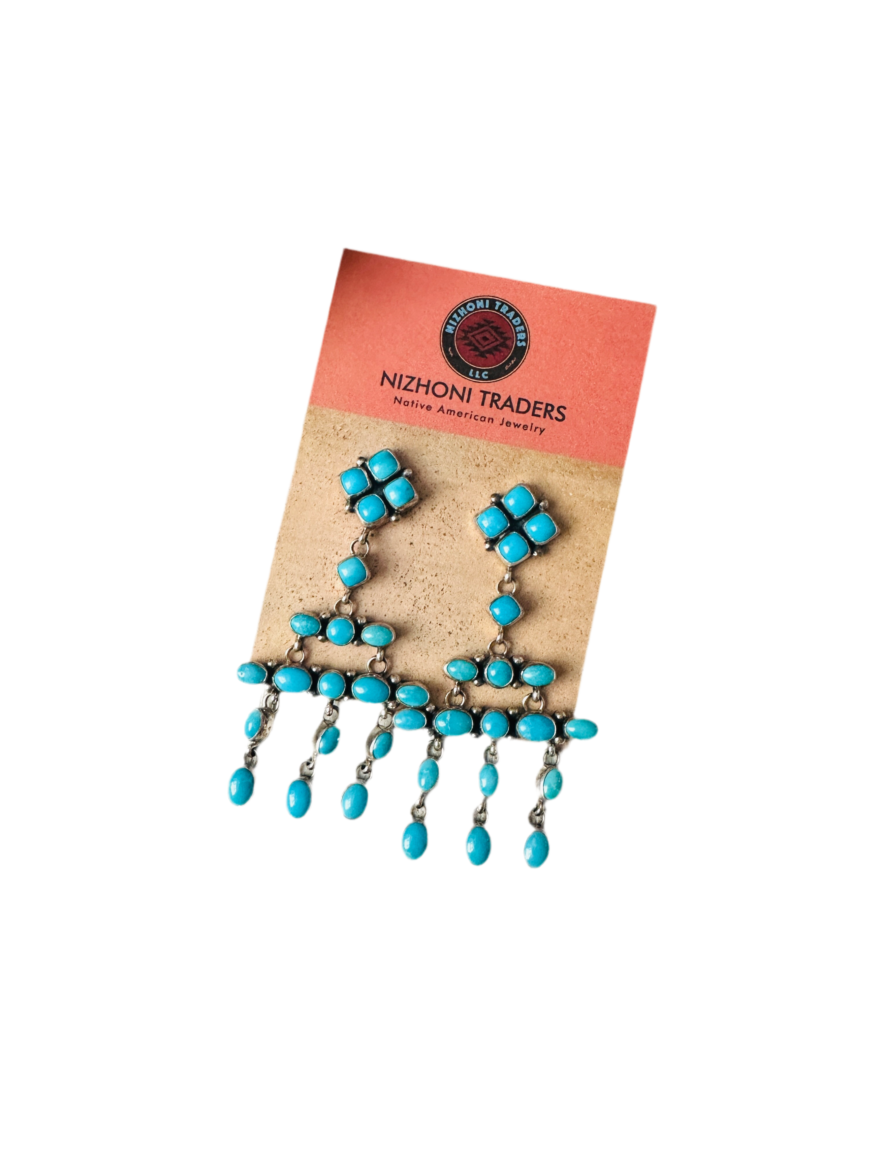 Navajo Sterling Silver & Turquoise Cluster Dangle Earrings