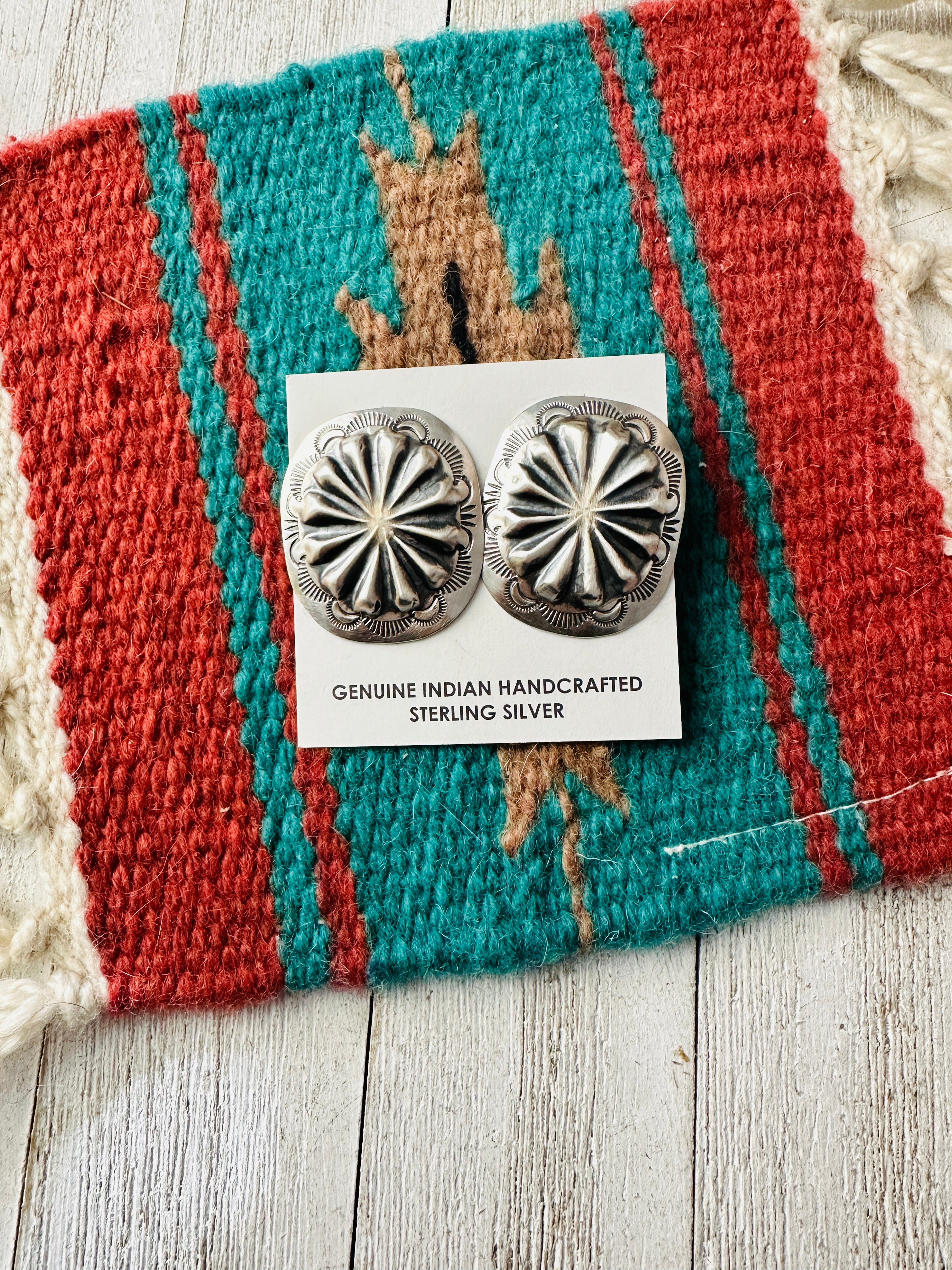 Navajo Hand Stamped Sterling Silver Concho Post Earrings