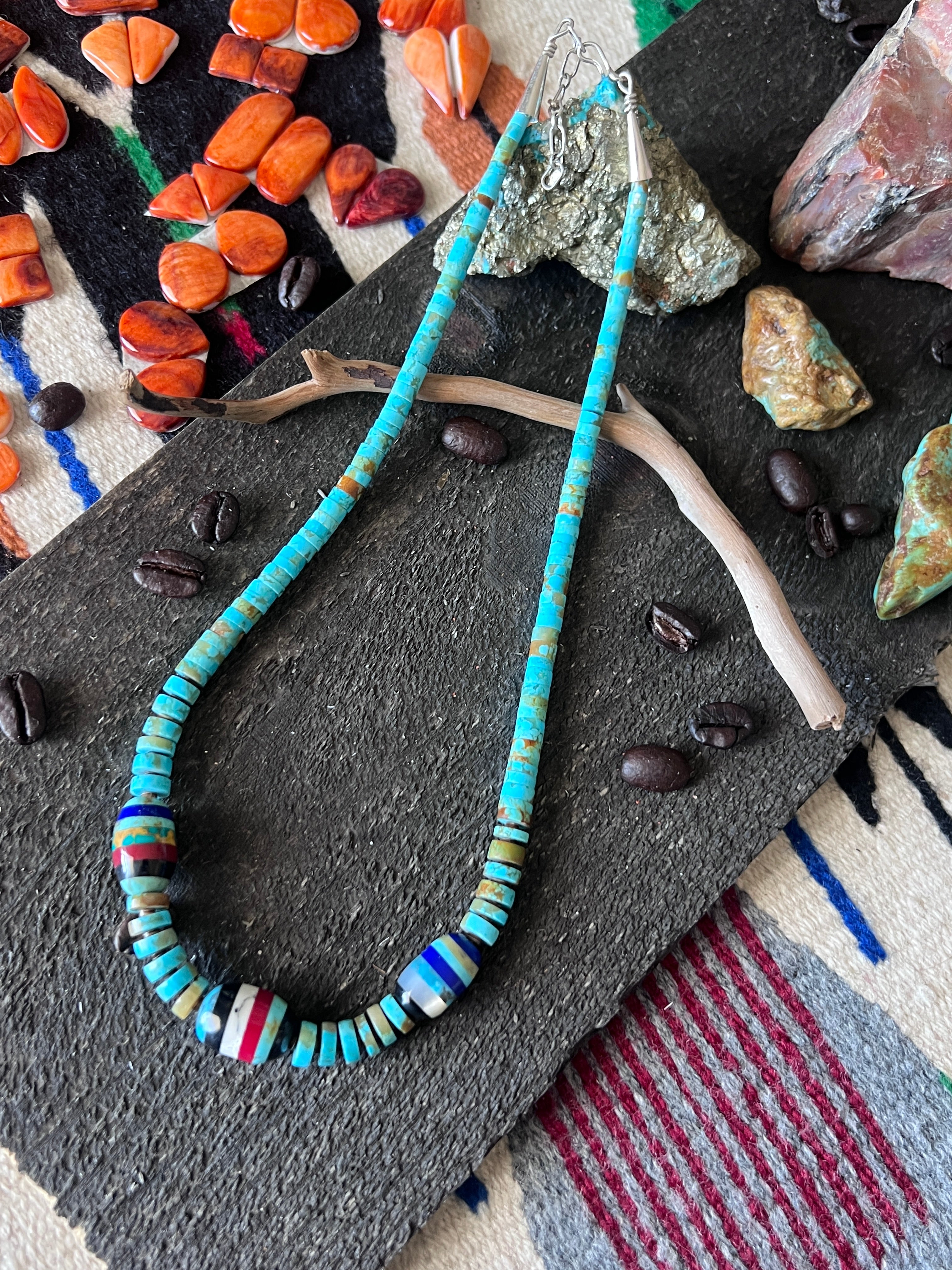 Ronald Chavez Handcrafted Turquoise Beaded Santo Domingo Necklace with Layered Bead Accents