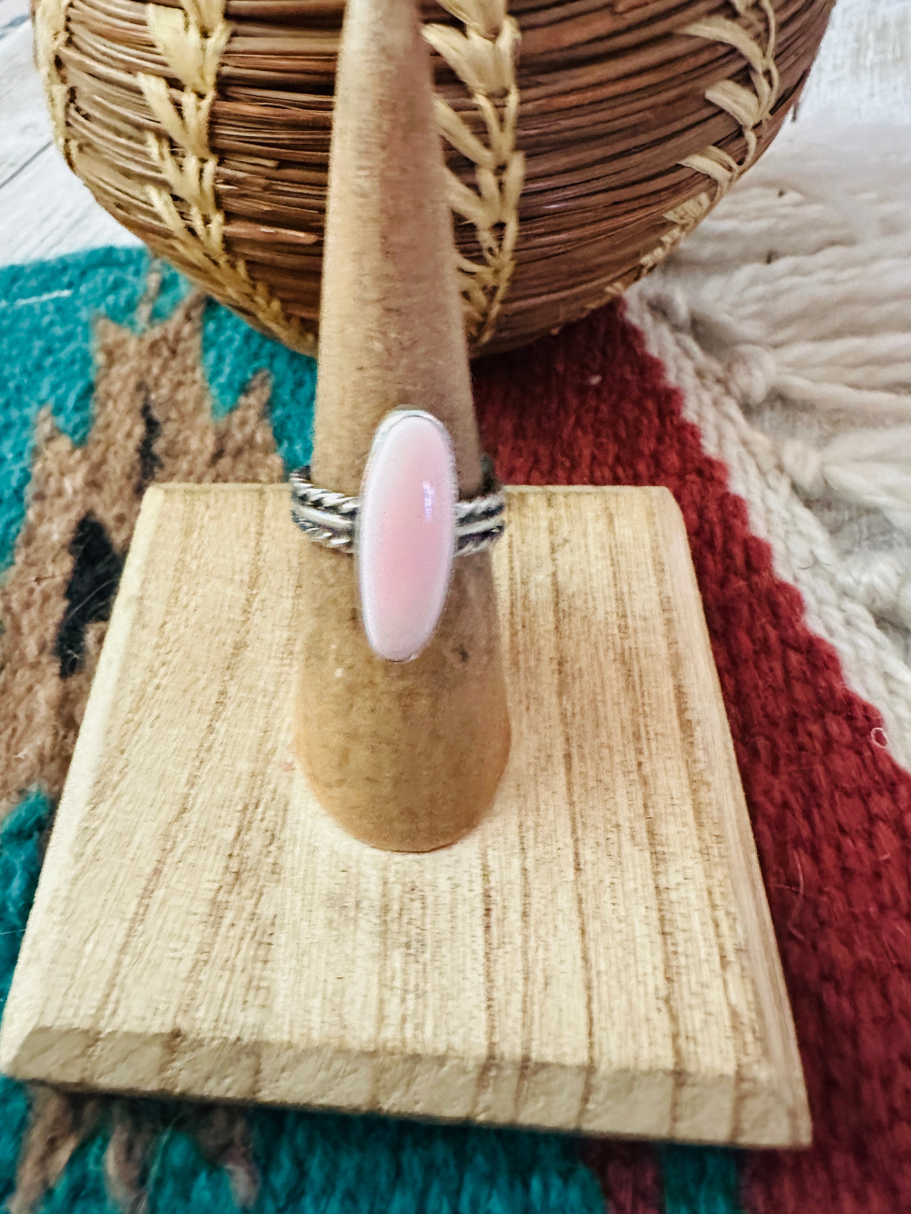 Navajo Sterling Silver & Queen Pink Conch Shell Ring