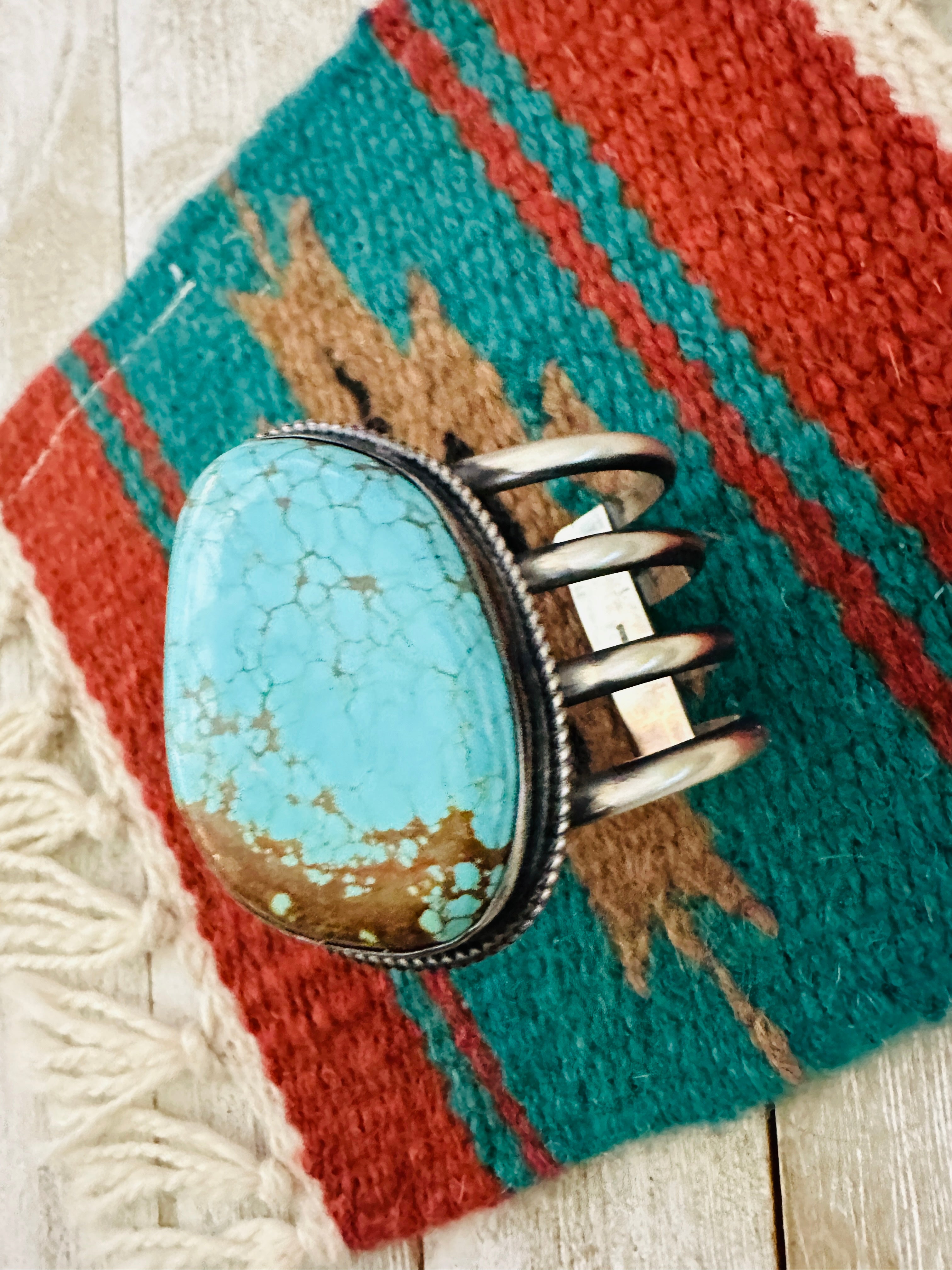 Handcrafted Sterling Silver & Number 8 Turquoise Cuff Bracelet by Chimney Butte