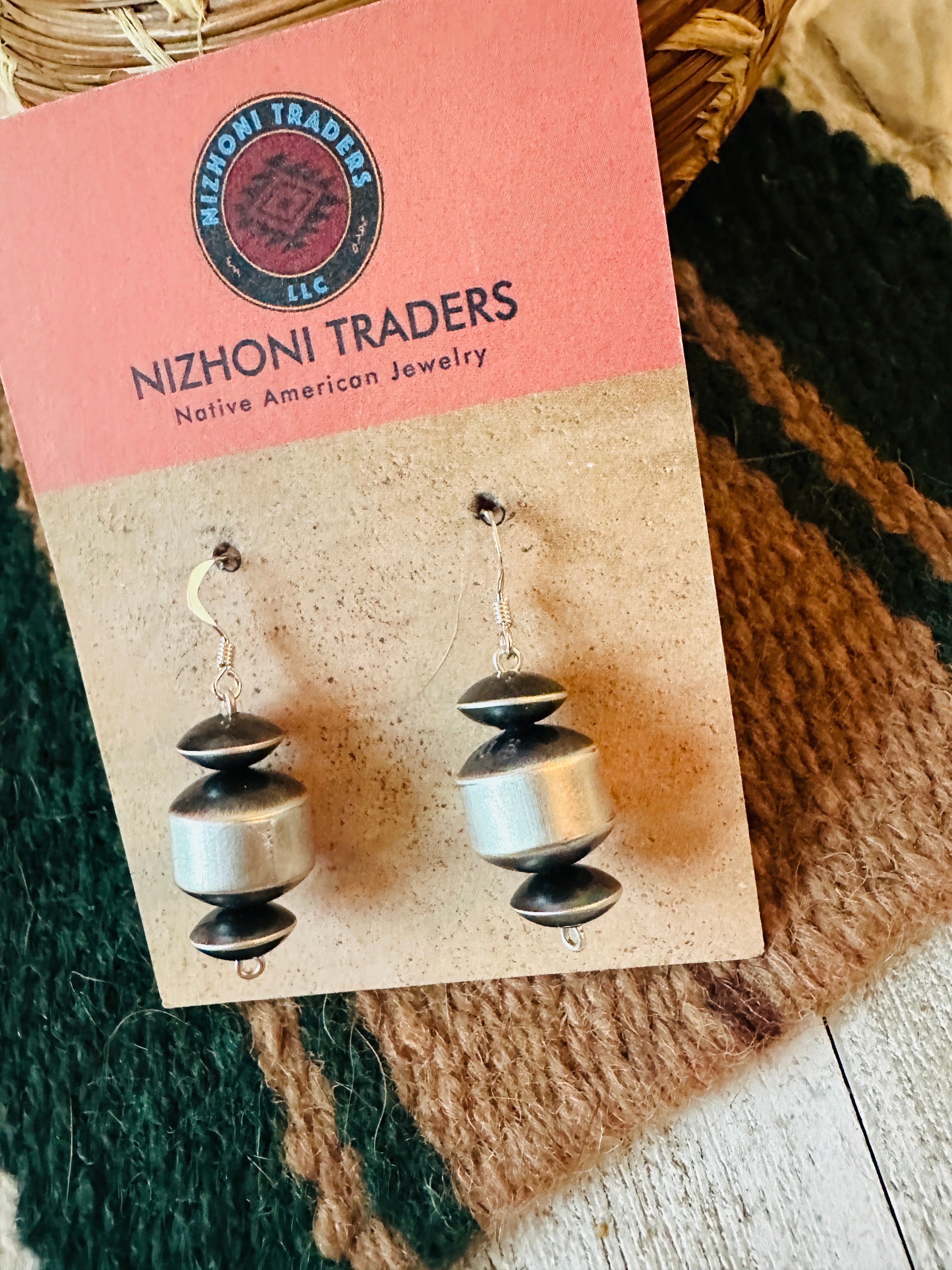 Navajo Sterling Silver Beaded Dangle Earrings