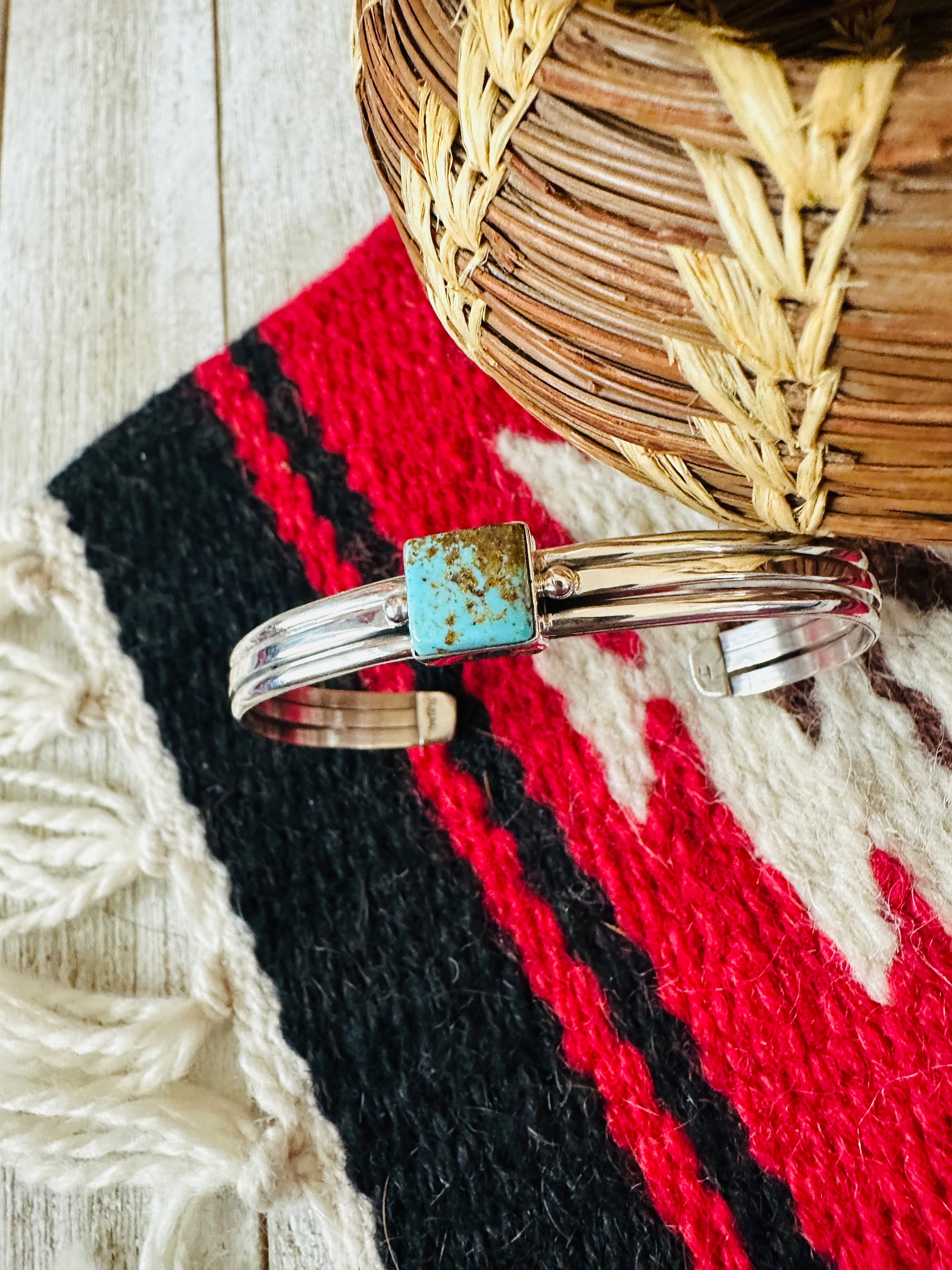 Handcrafted Sterling Silver & Turquoise Square Cuff Bracelet