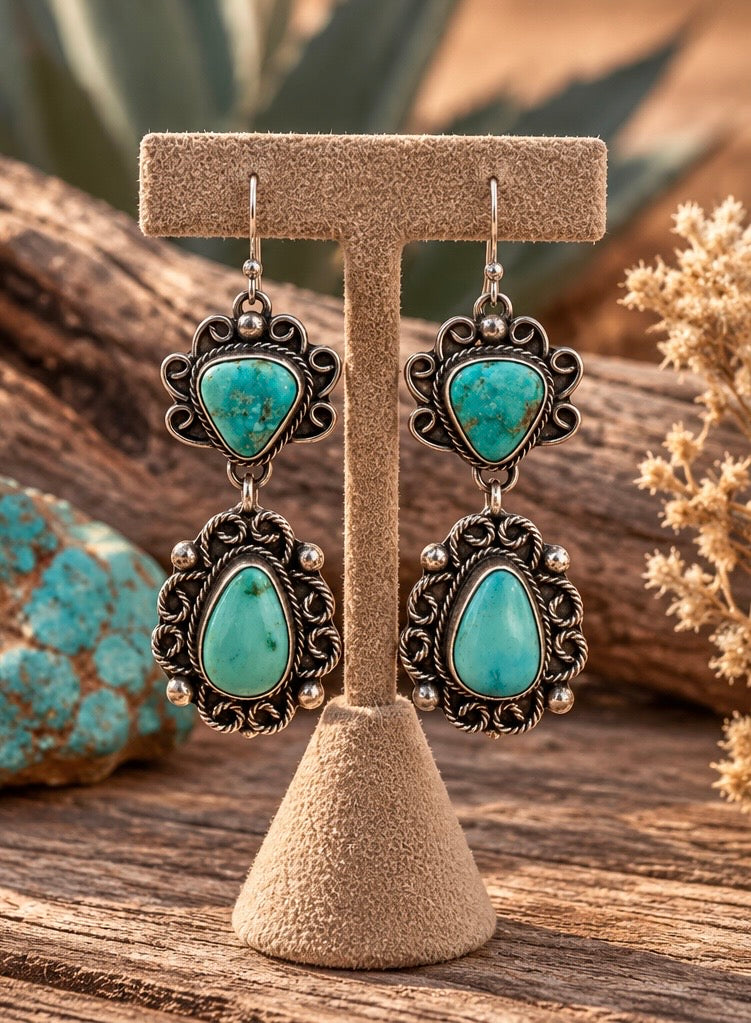 Handcrafted Turquoise & Sterling Silver Dangle Earrings by Sheila Becenti