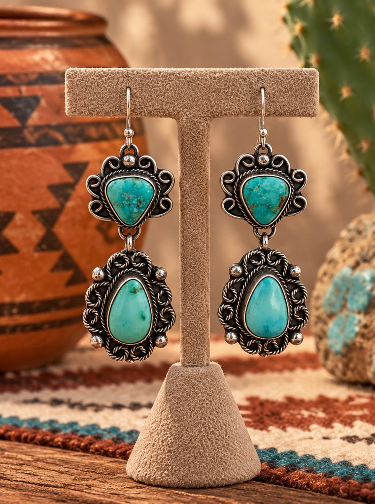 Handcrafted Turquoise & Sterling Silver Dangle Earrings by Sheila Becenti