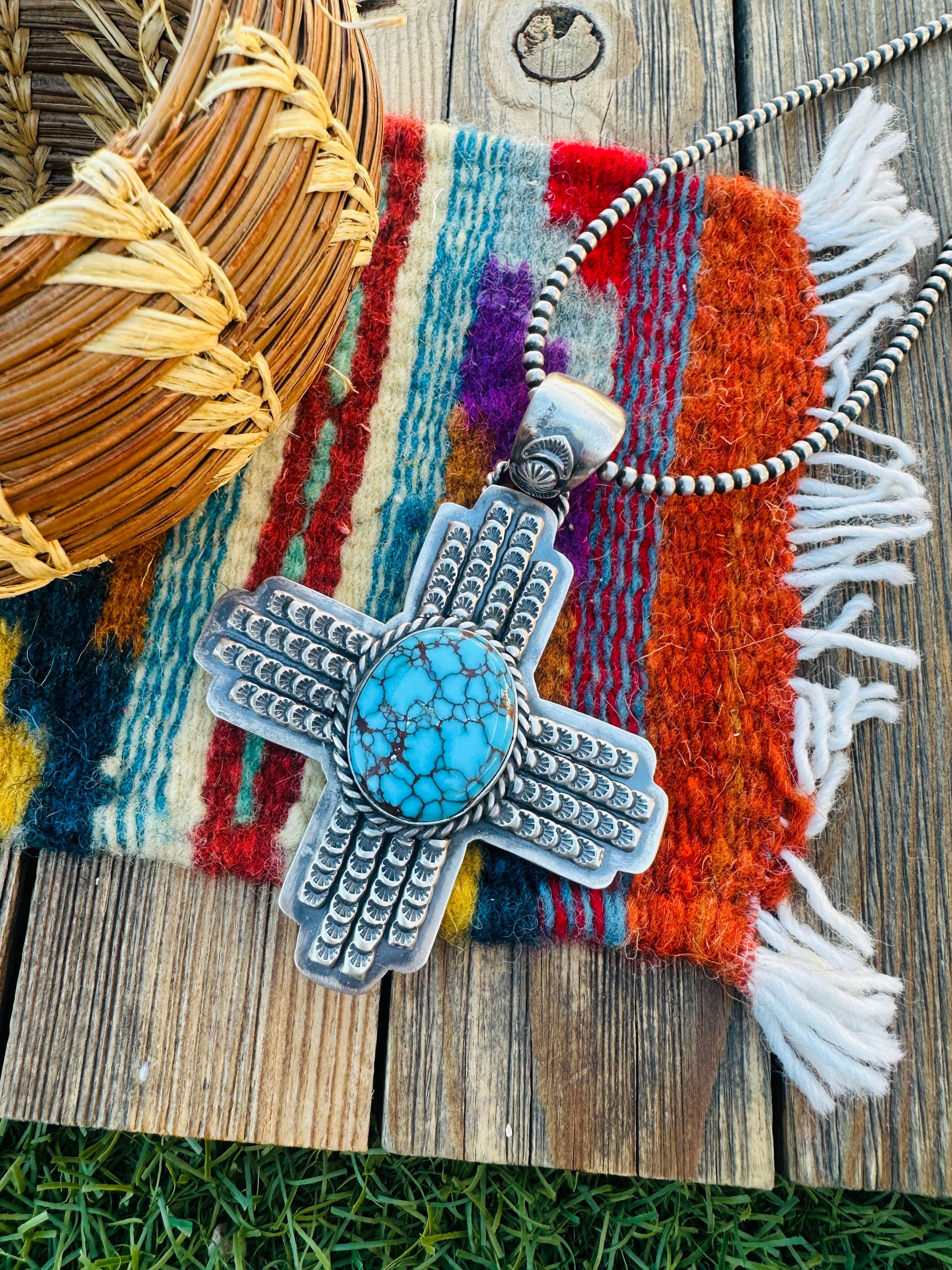 Handcrafted Sterling Silver & Turquoise Zia Cross Pendant