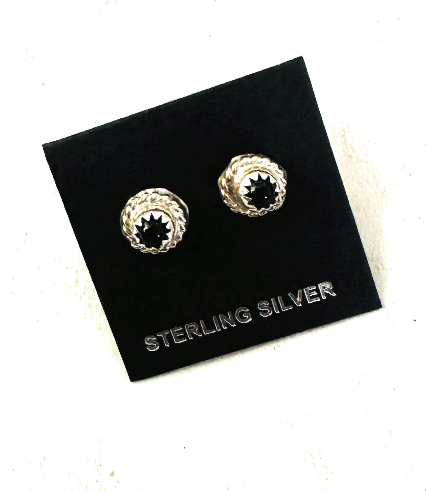 Navajo Onyx & Sterling Silver Stud Earrings