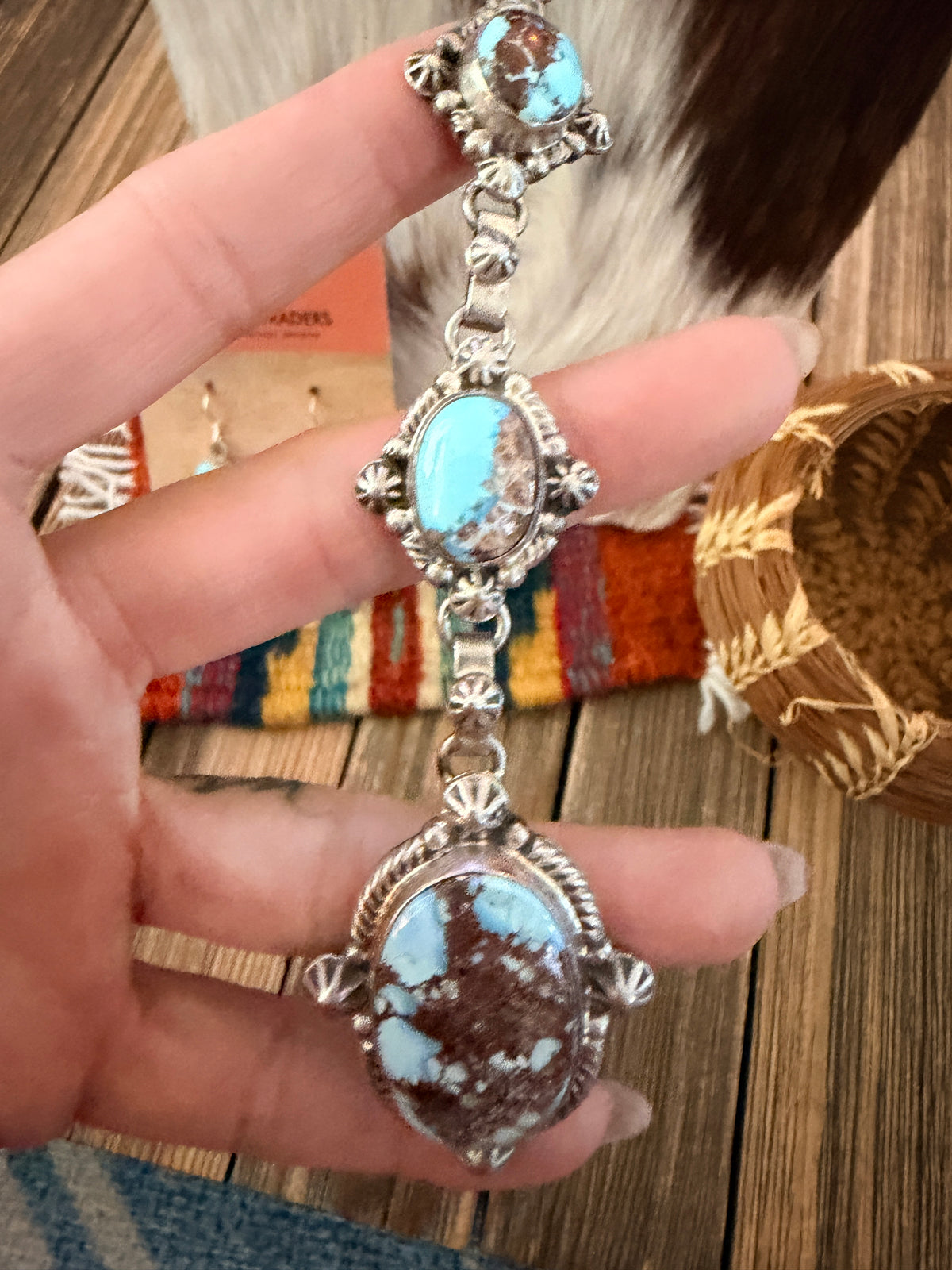 Handcrafted Golden Hills Turquoise & Sterling Silver Necklace and Earring Set