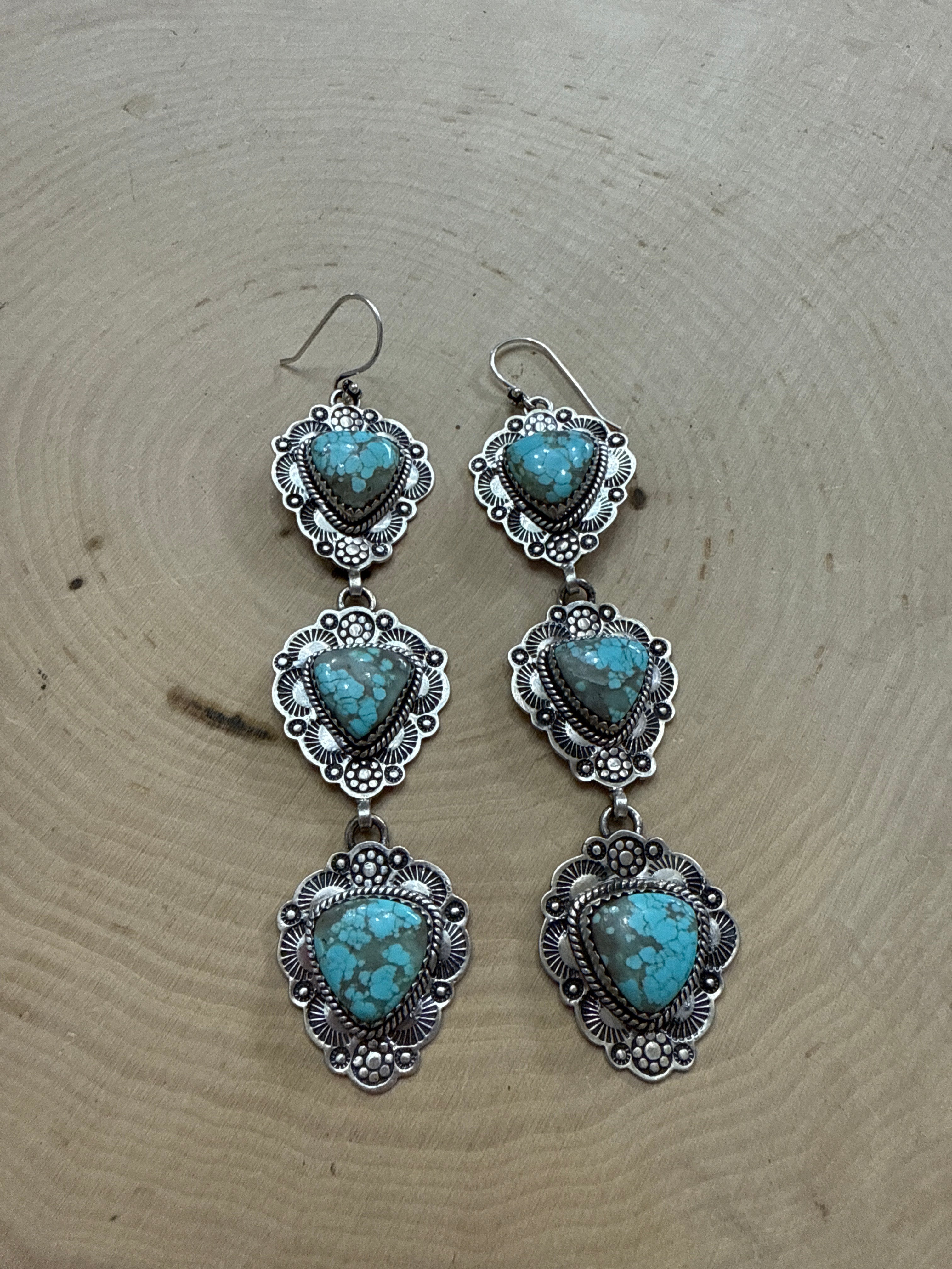 Handmade Number 8 Turquoise and Sterling Silver Dangle Earrings