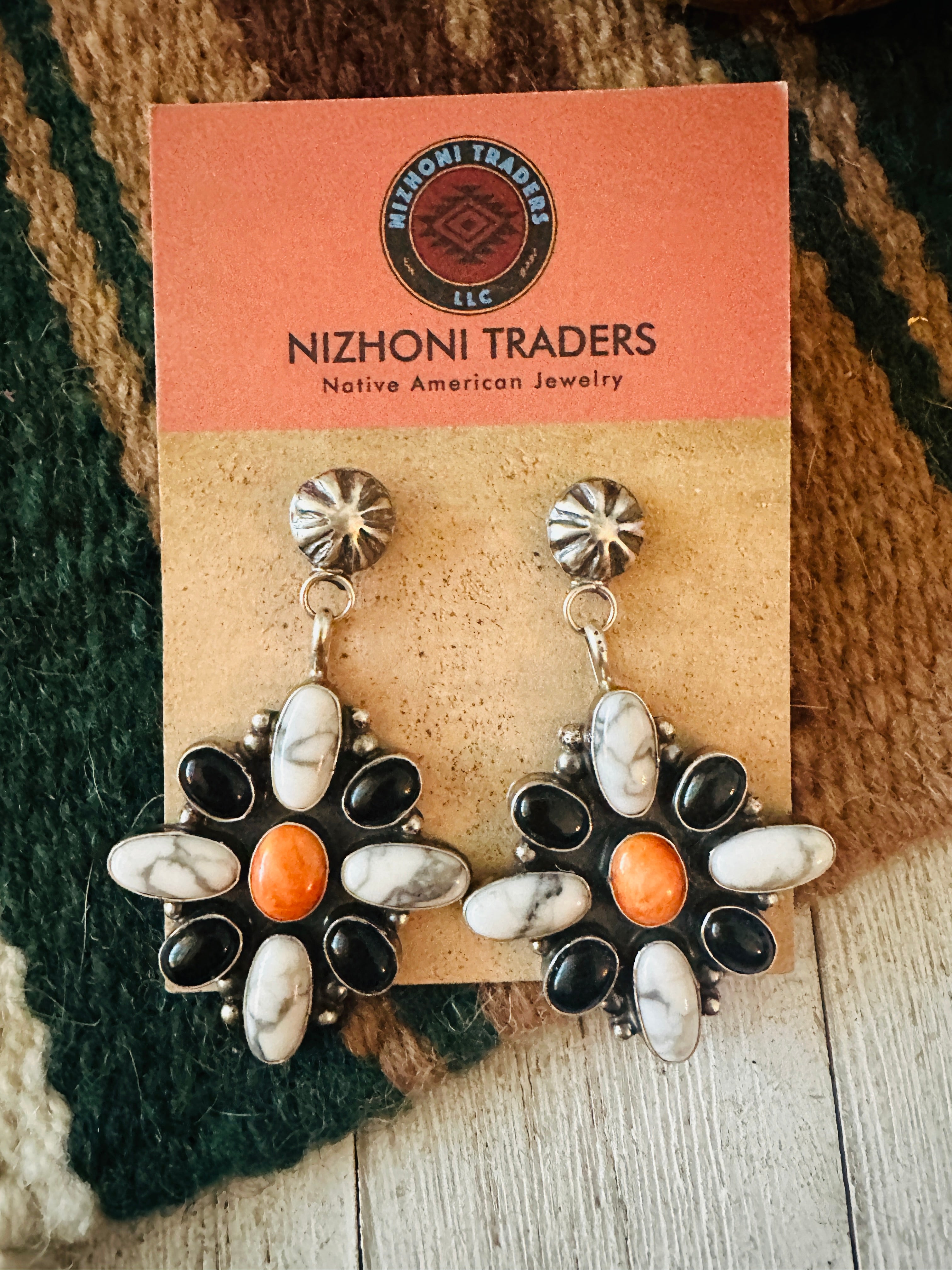 Navajo Multi Stone & Sterling Silver Dangle Earrings