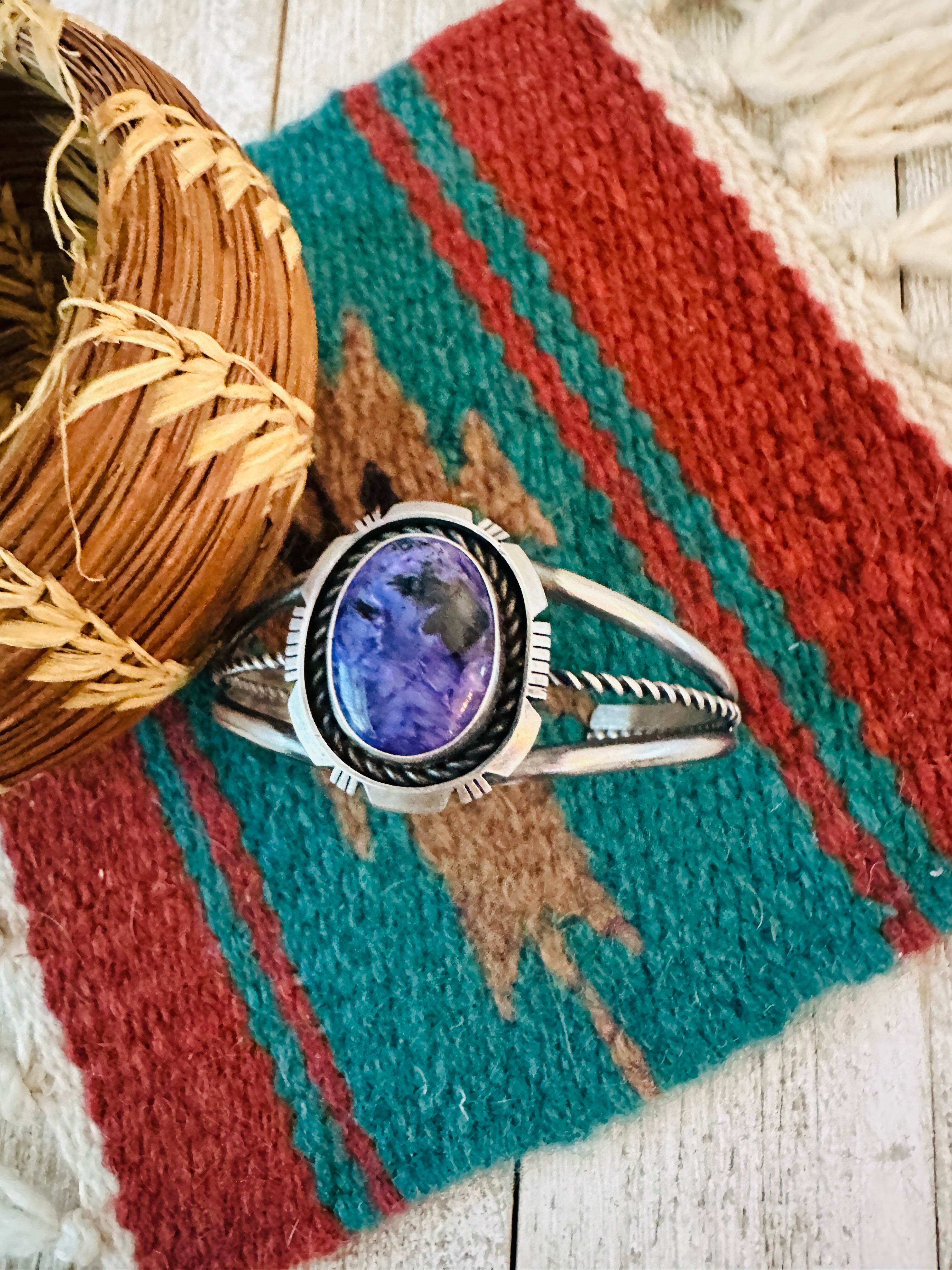 Handcrafted Sterling Silver & Charoite Cuff Bracelet by Eli Skeets